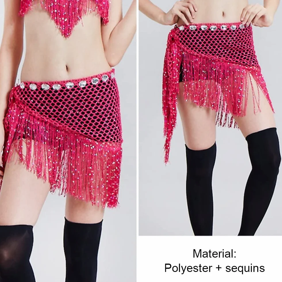 Danza del Ventre Sciarpa per Fianchi Danza del Ventre Cintura con Nappe Vestito Avvolgente Gonna Ballo con Paillettes Rosa Costumi di Danza Nera per Donne E Ragazze