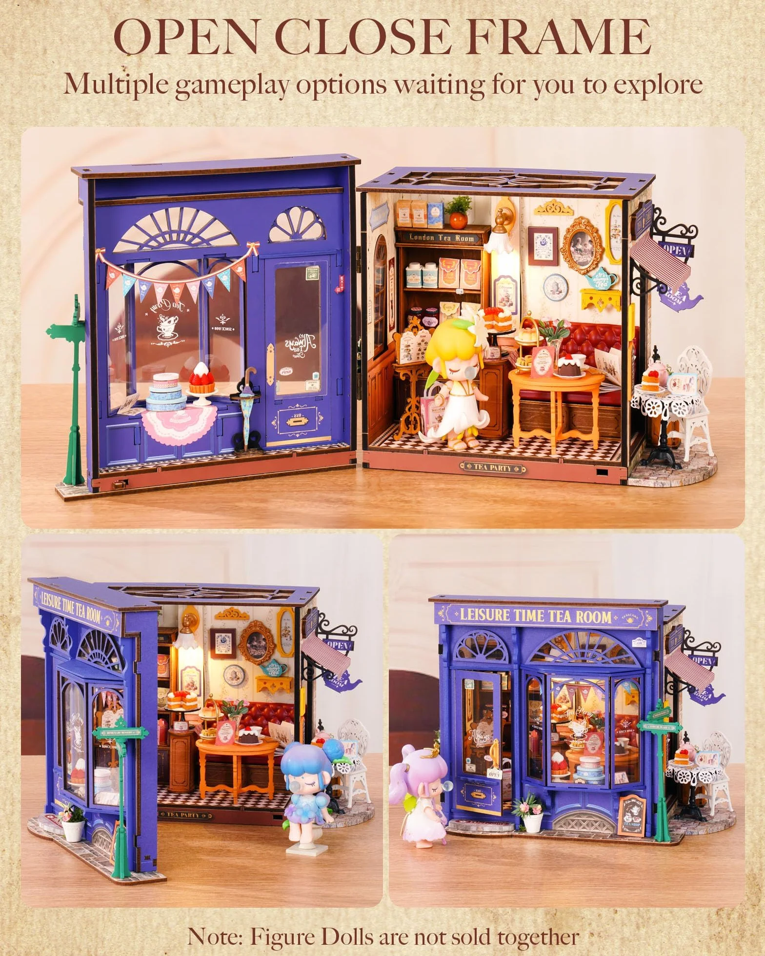 ROBOTIME DIY Miniature House Sala da Tè in Legno con LED per Adulti e Adolescenti