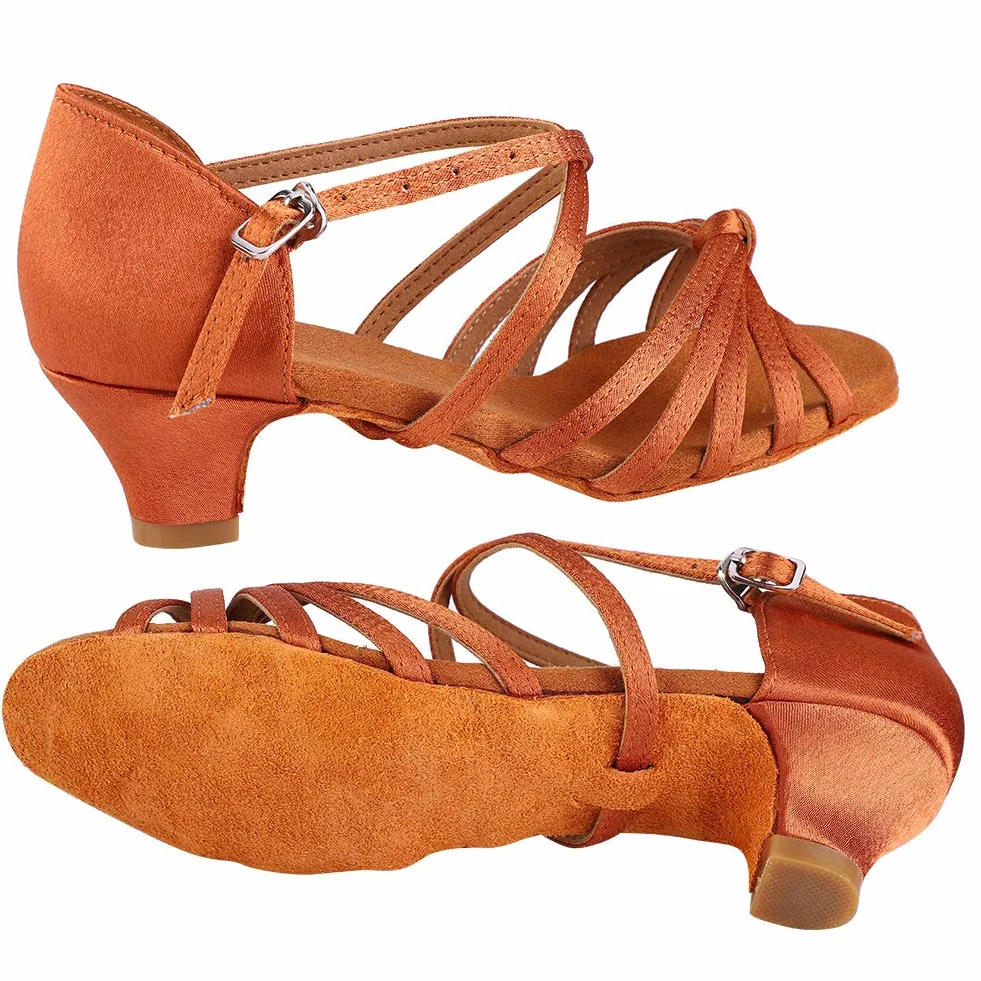 mumisuto Scarpa da Ballo Latino Morbida Comoda per Bambina Tacco Alto 4cm Marrone