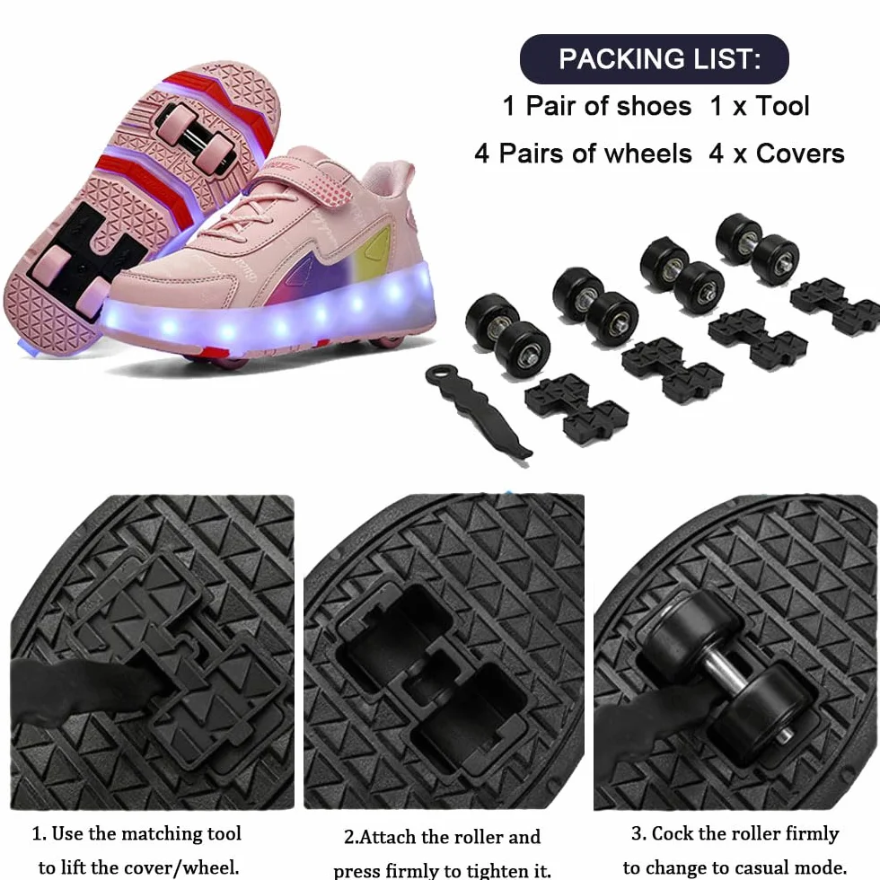 ENEN Scarpe con Rotelle Luce Bambina Bambini Sportive Scarpe da Skateboard 4 Ruote Sneakers Outdoor Multisport 27-43 EU