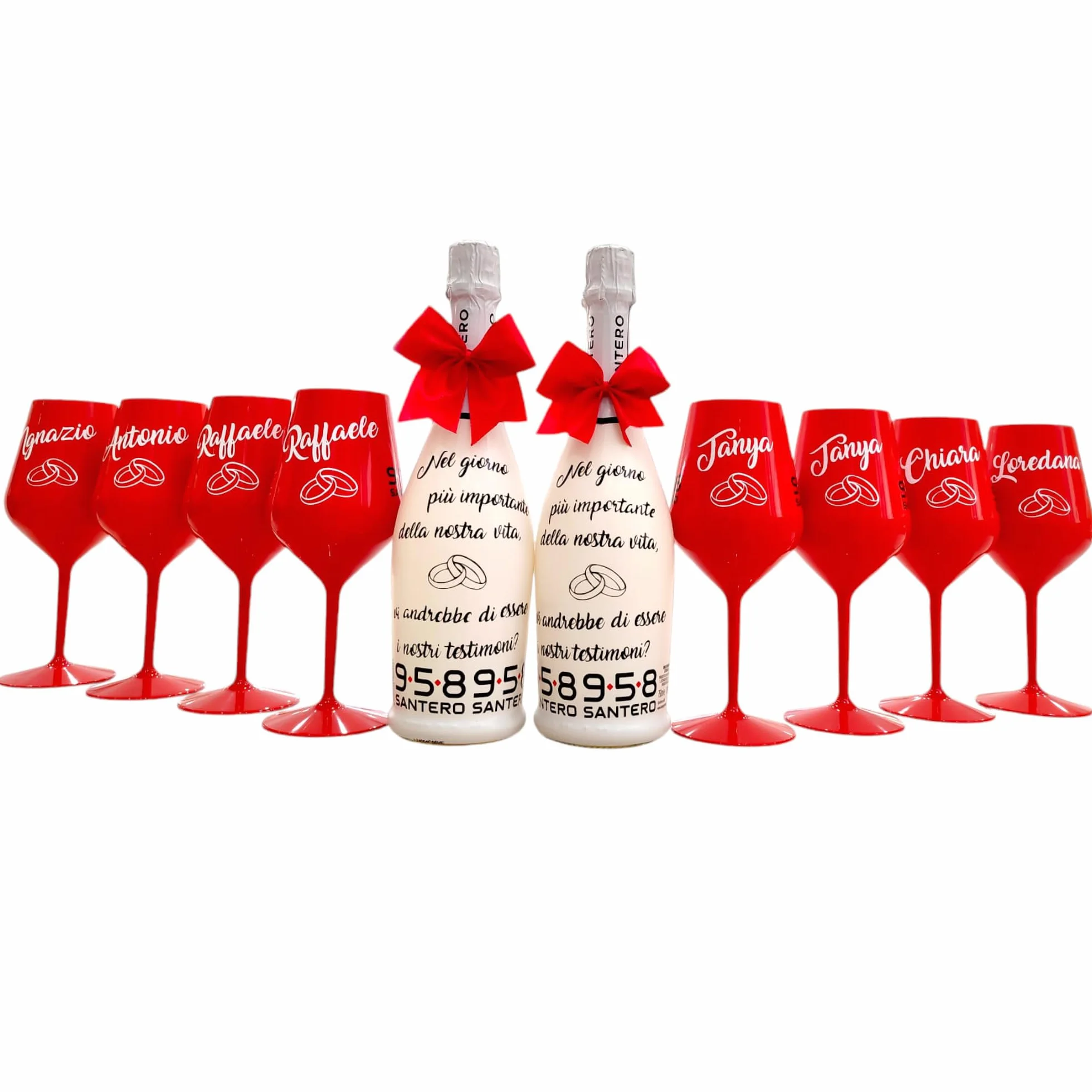 BOTTIGLIA Spumante e Bicchiere Personalizzabili San Valentino Anniversario Proposta di Matrimonio Laurea Compleanno Natale