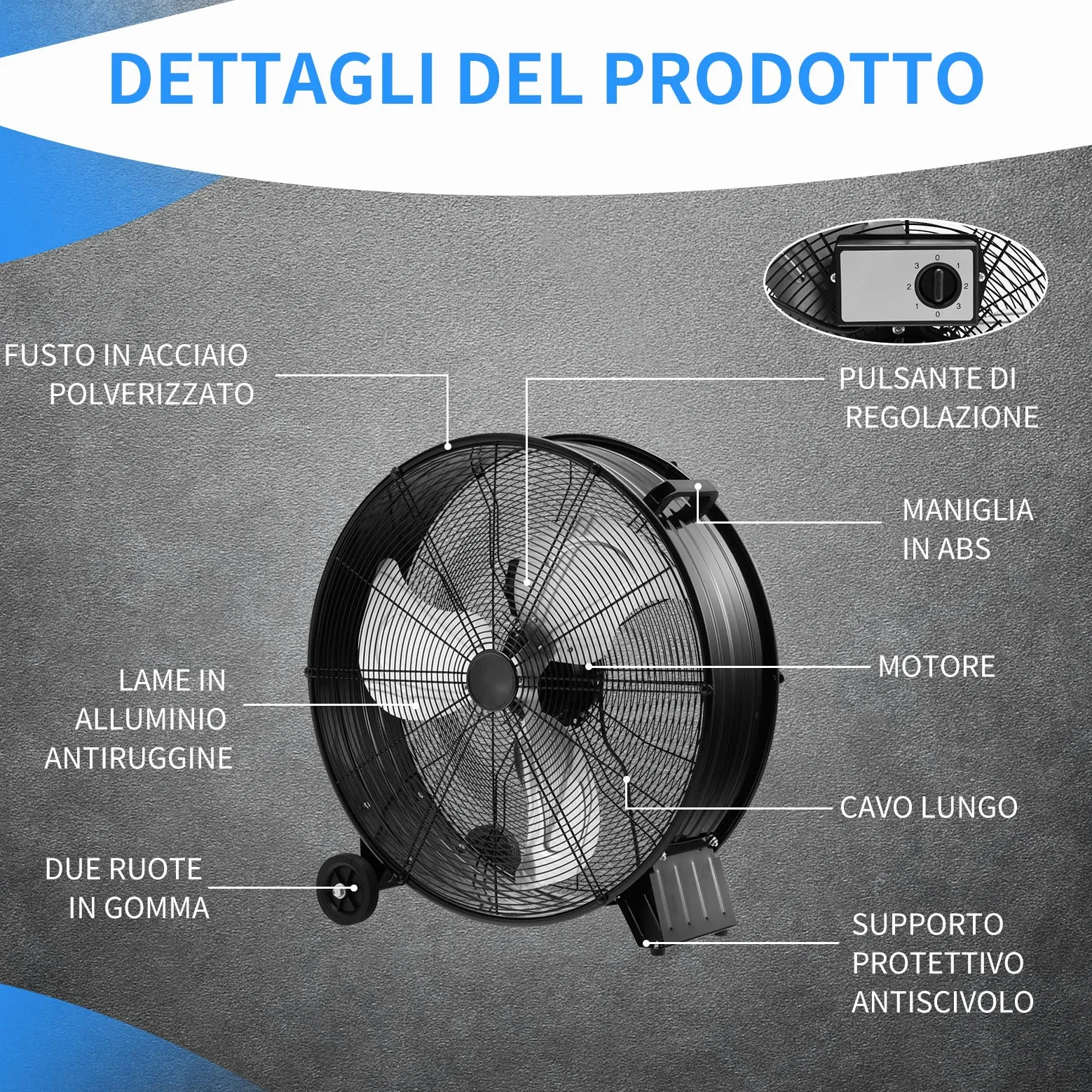 COSTWAY Ventilatore da Terra Industriale a 3 Velocità con Pale in Alluminio, Ventilatore a Piantana Potente ad Alta Velocità su Ruote in Gomma, 180W Max, 65x37x67 cm (Nero)