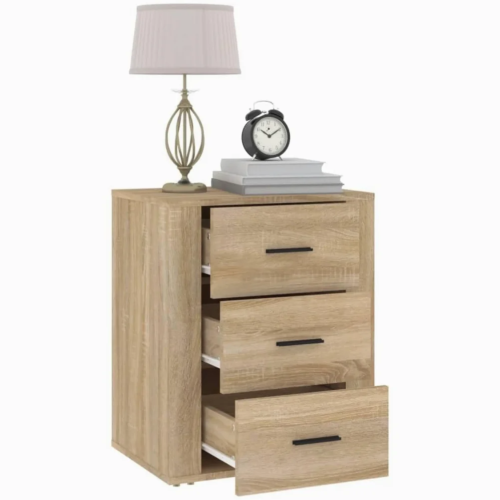 Comodino Chene Sonoma 3 Cassetti Legno Ingenierie | 50 x 36 x 60 cm, piano robusto, facile da pulire, fissaggio a parete incluso, manuale di montaggio
