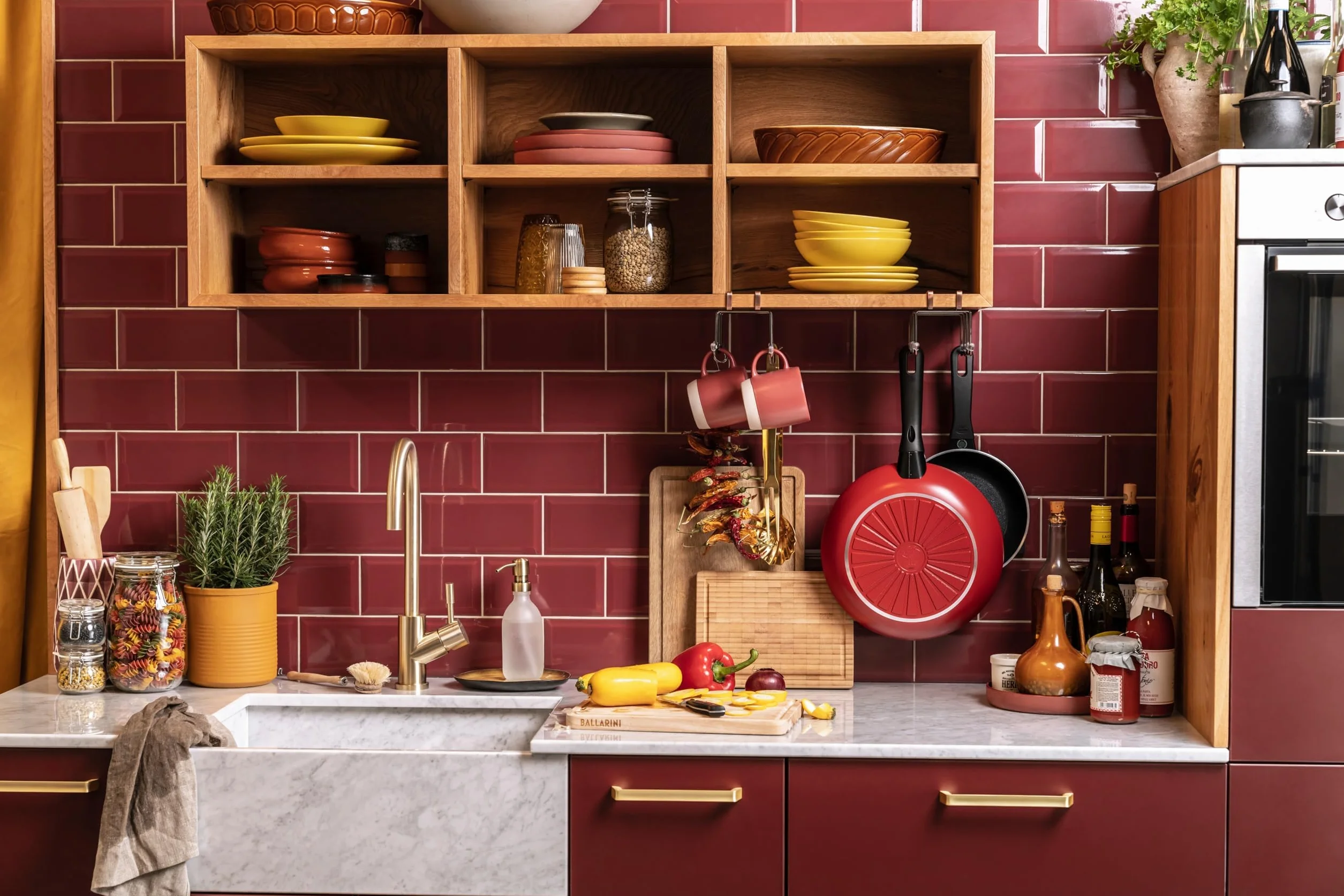 BALLARINI Caprera Padella 20cm Alluminio Induzione Antiaderente Ceramica Made in Italy Rosso