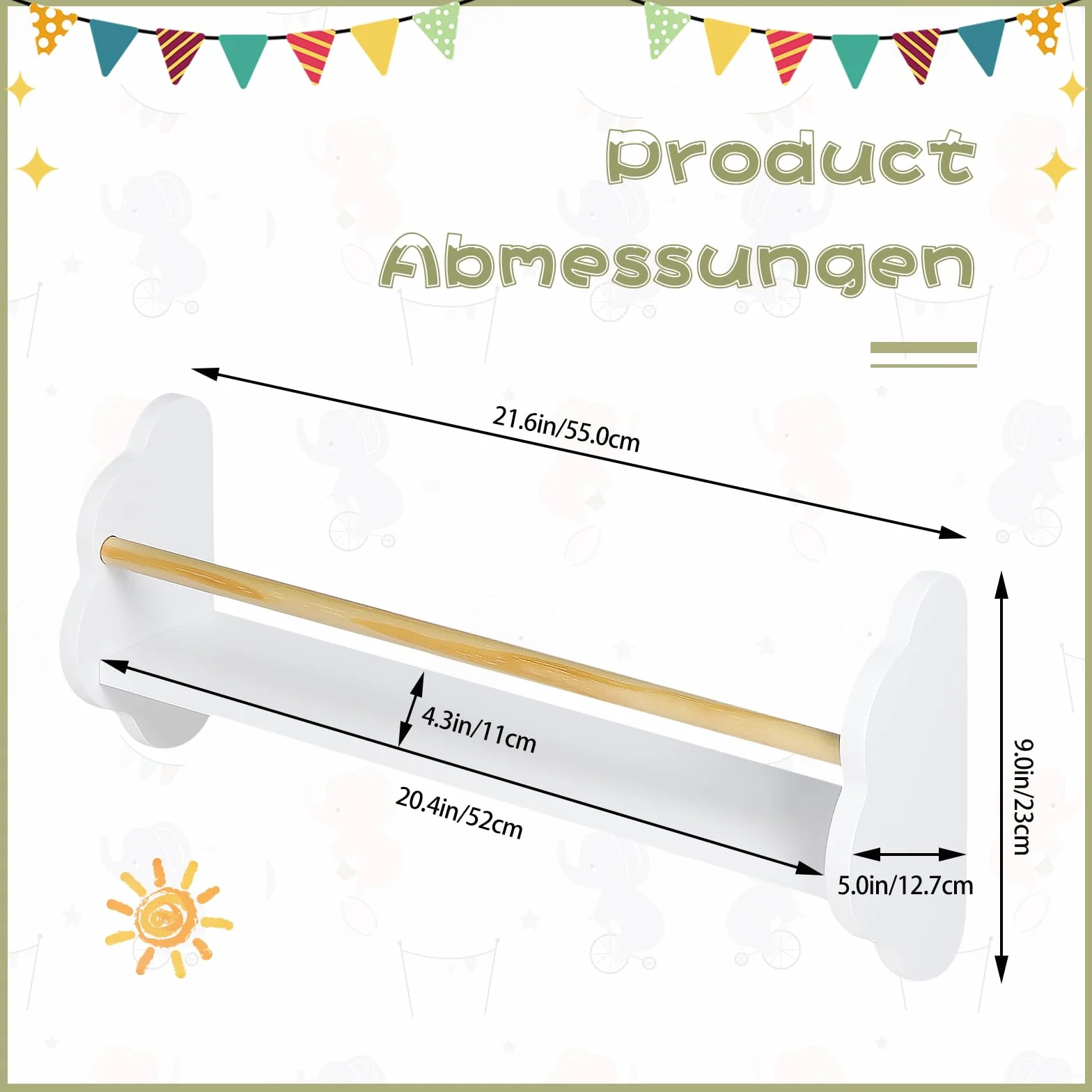 WOLTU Set 3 Libreria da Parete per Bambini, Mensole Cameretta, Porta Libri Giocattoli, Pino MDF, Bianco