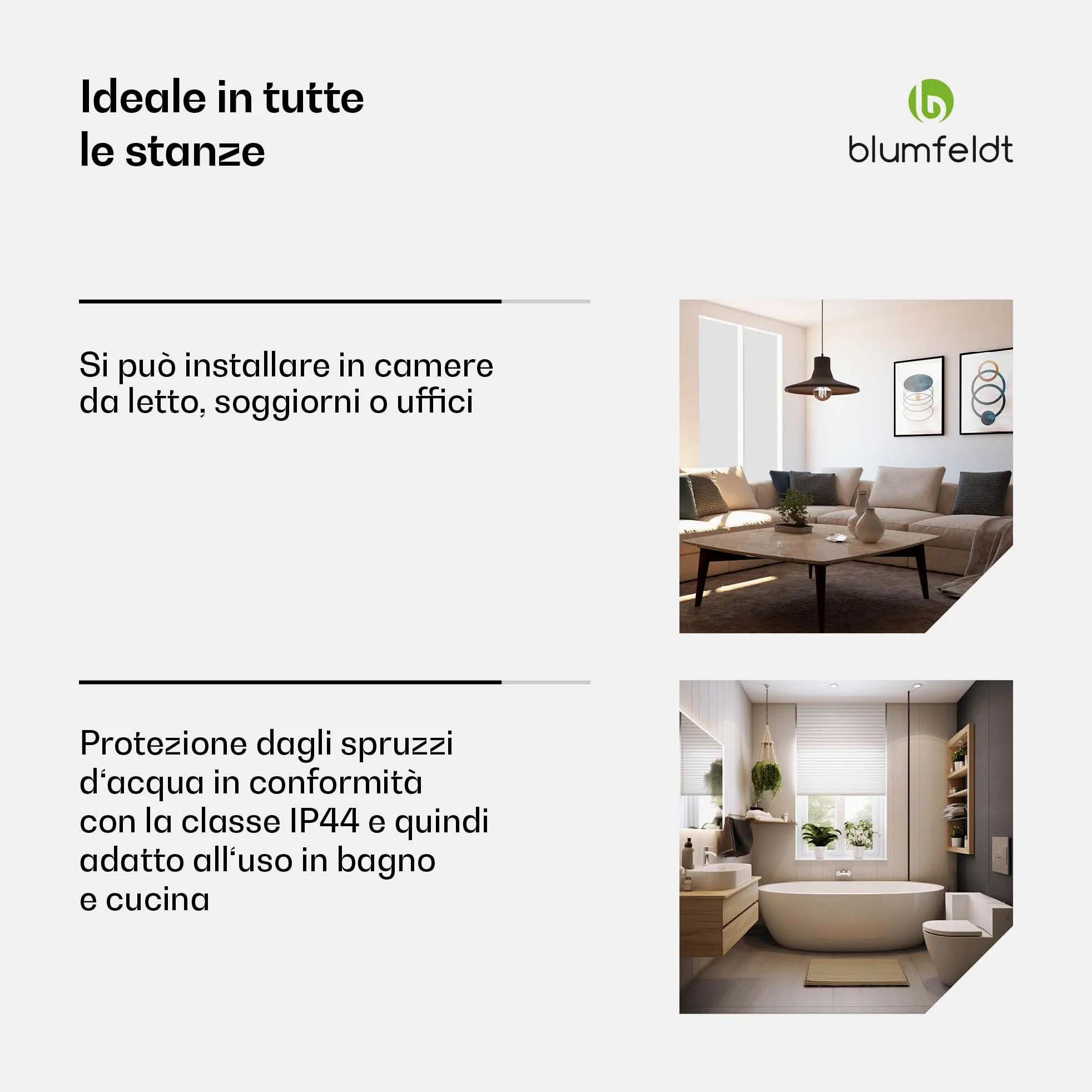 Blumfeldt - Pannello Radiante a Infrarossi, 350W – Montaggio a Parete, Controllo WiFi, IP44, Termostato Integrato, Timer 24h, Efficienza Energetica del 99%, Design in Legno, per Riscaldamento Rapido