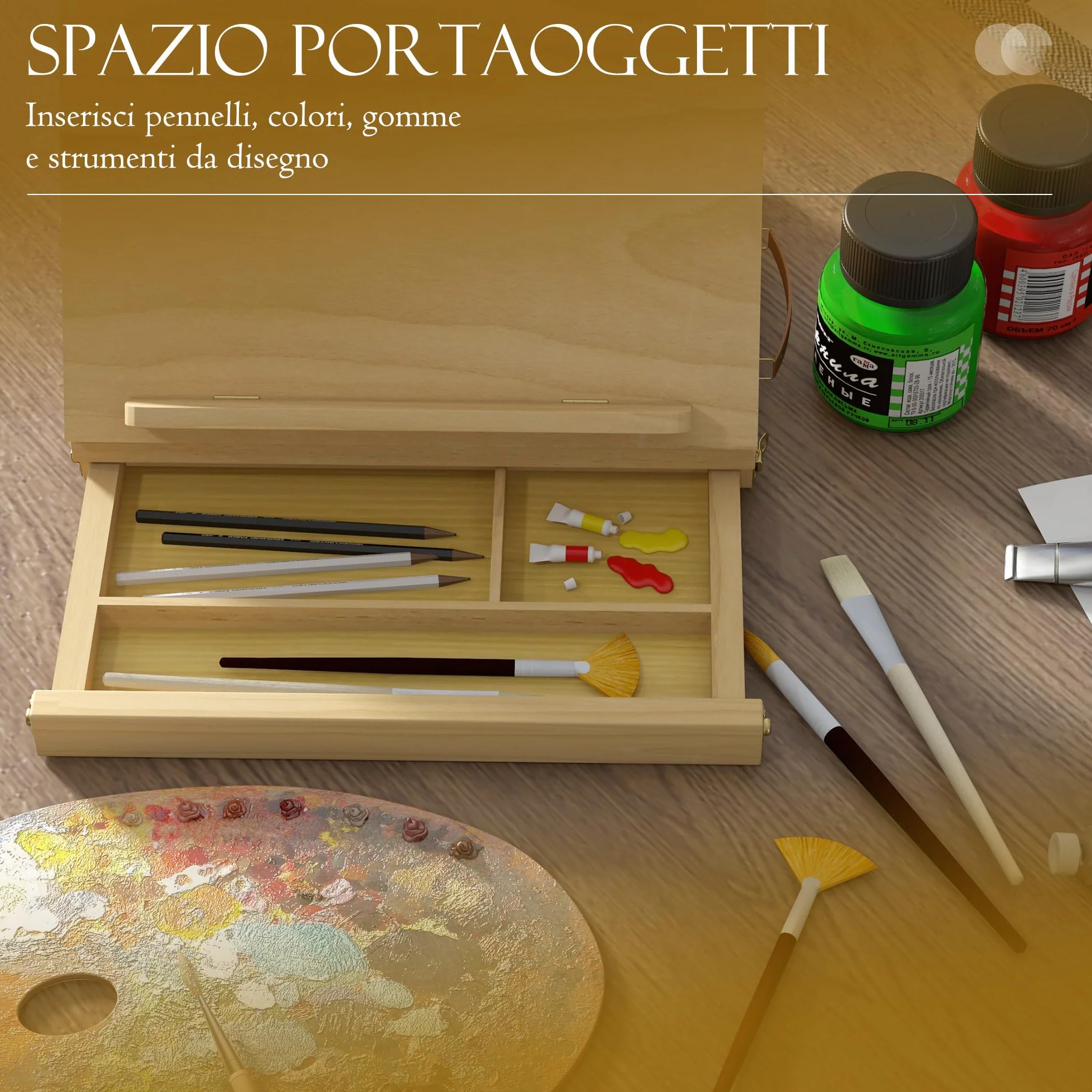 Vinsetto Cavalletto per Pittura Pieghevole Legno Faggio Angolazione Regolabile 33.5x26x26 cm