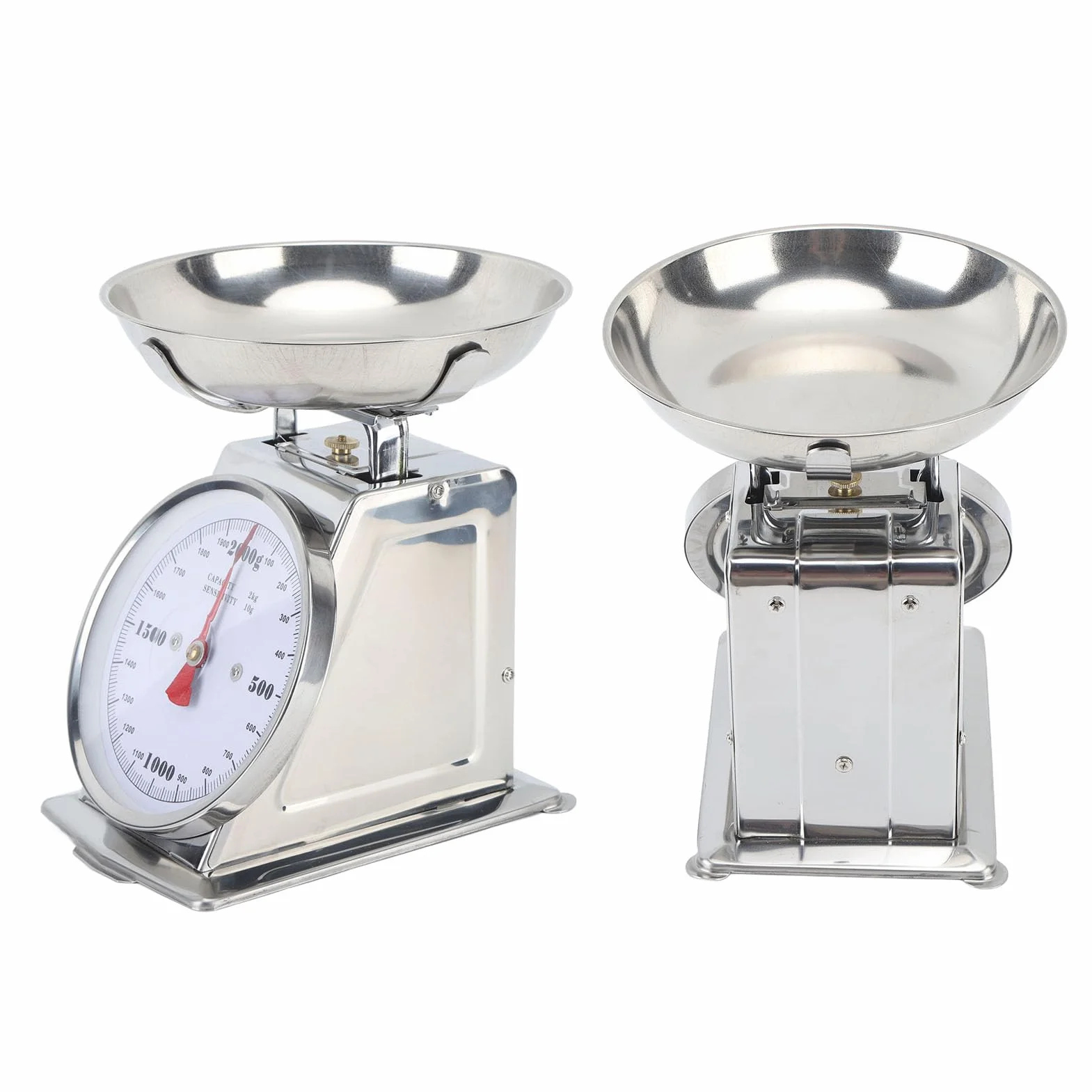 Fockety Bilancia da Cucina Meccanica, quadrante della Bilancia analogica in Acciaio Inox per Alimenti con Ciotola Rimovibile, 2KG o 4KG 2 Dimensioni, Bilancia per Il Peso degli Alimenti (2 kg)