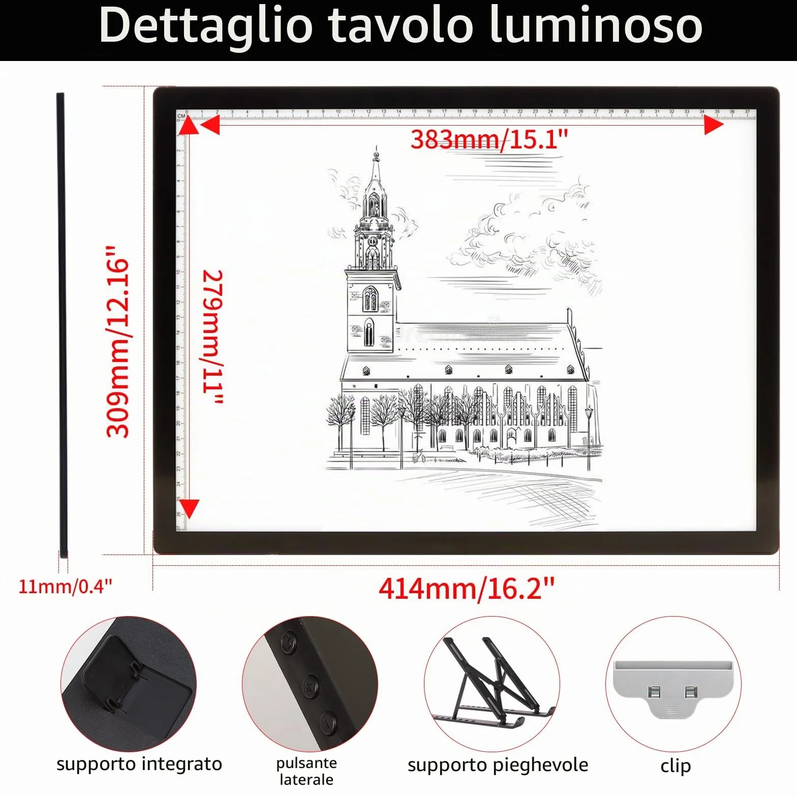 Tavolo luminoso A3 ricaricabile 3000 mAh 3 colori dimmerabili 6 piastre per disegno Diamond Painting