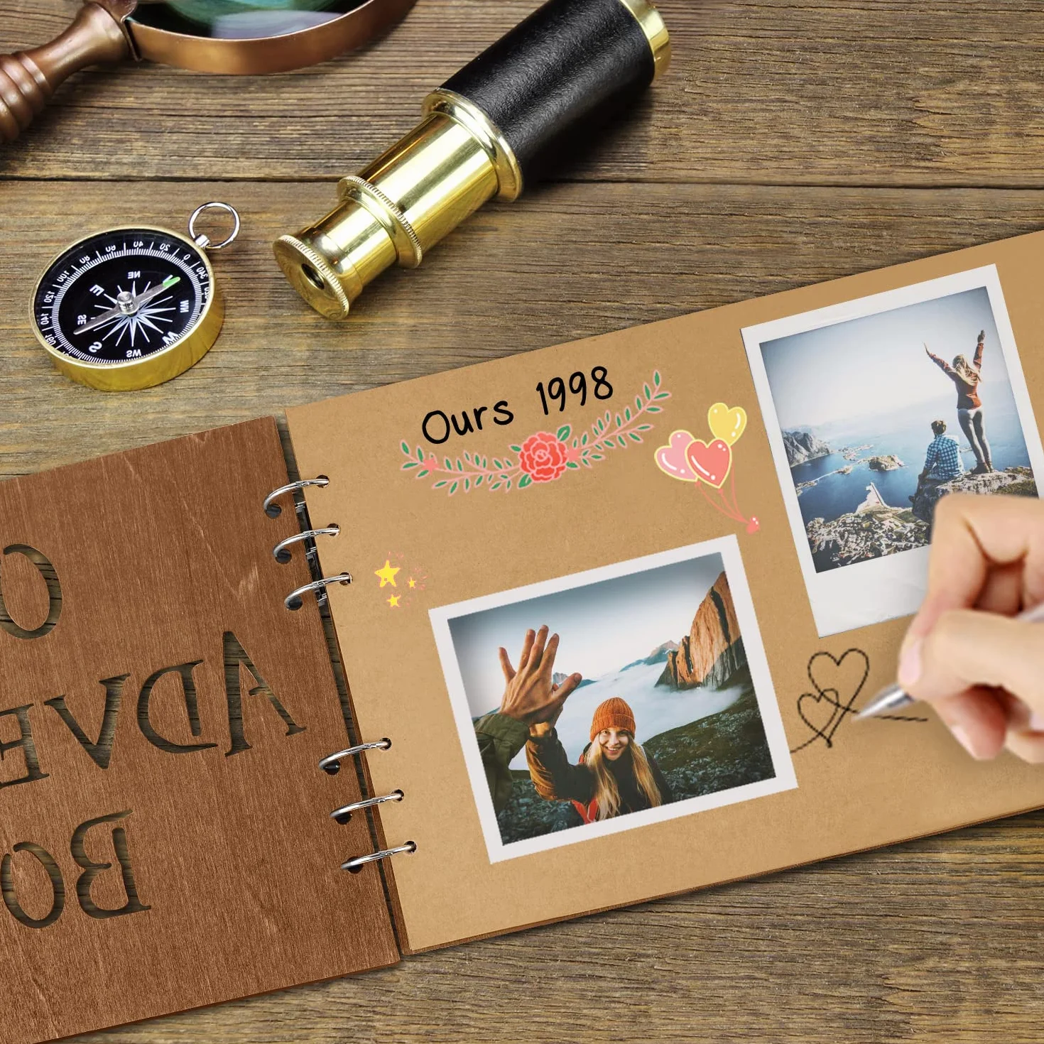 Creawoo Album fotografico in legno, album fotografico di viaggio fai-da-te per anniversario, matrimonio, (80 pagine)
