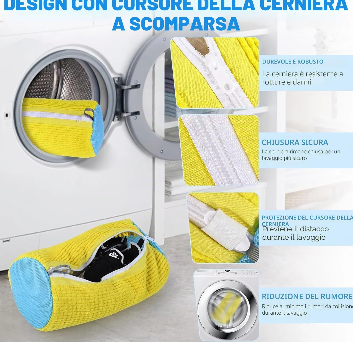Sacchetto Scarpe Lavatrice 2 Pezzi, Sacchetti Riutilizzabili con Cerniera Invisibile, Microfibra Sacca per Lavare Scarpe In Lavatrice Pulizia Completa a 360° per Sneakers e Scarpe Sportive