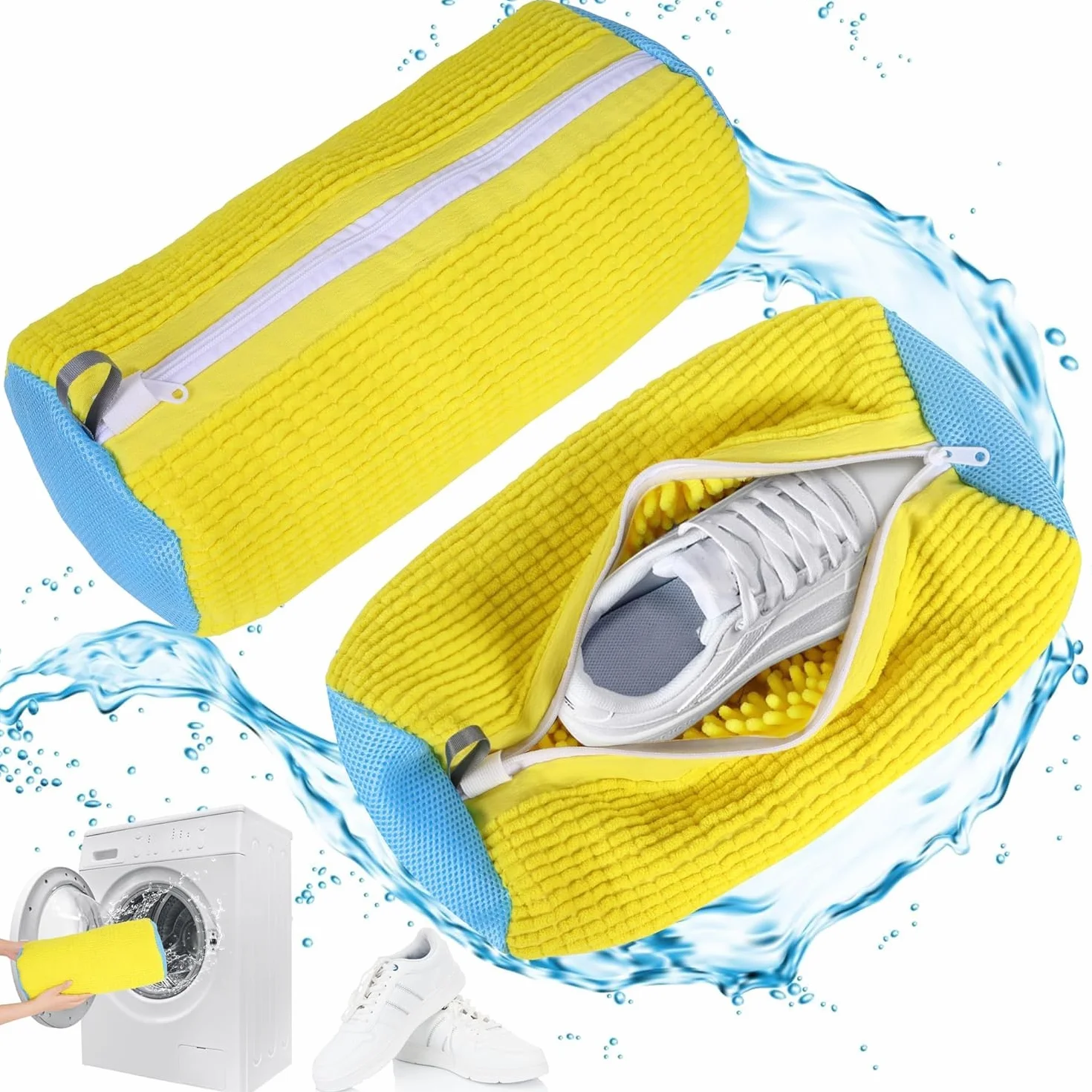 Sacchetto Scarpe Lavatrice 2 Pezzi, Sacchetti Riutilizzabili con Cerniera Invisibile, Microfibra Sacca per Lavare Scarpe In Lavatrice Pulizia Completa a 360° per Sneakers e Scarpe Sportive
