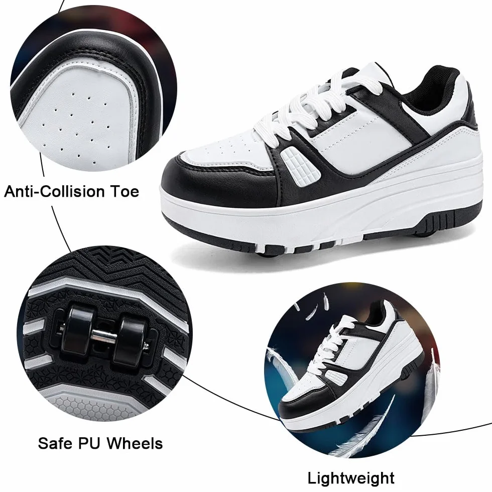 ENEN Scarpe con Rotelle Bambina Sportive Skateboard 4 Ruote Sneakers Outdoor Multisport Bianco Rosa Nero