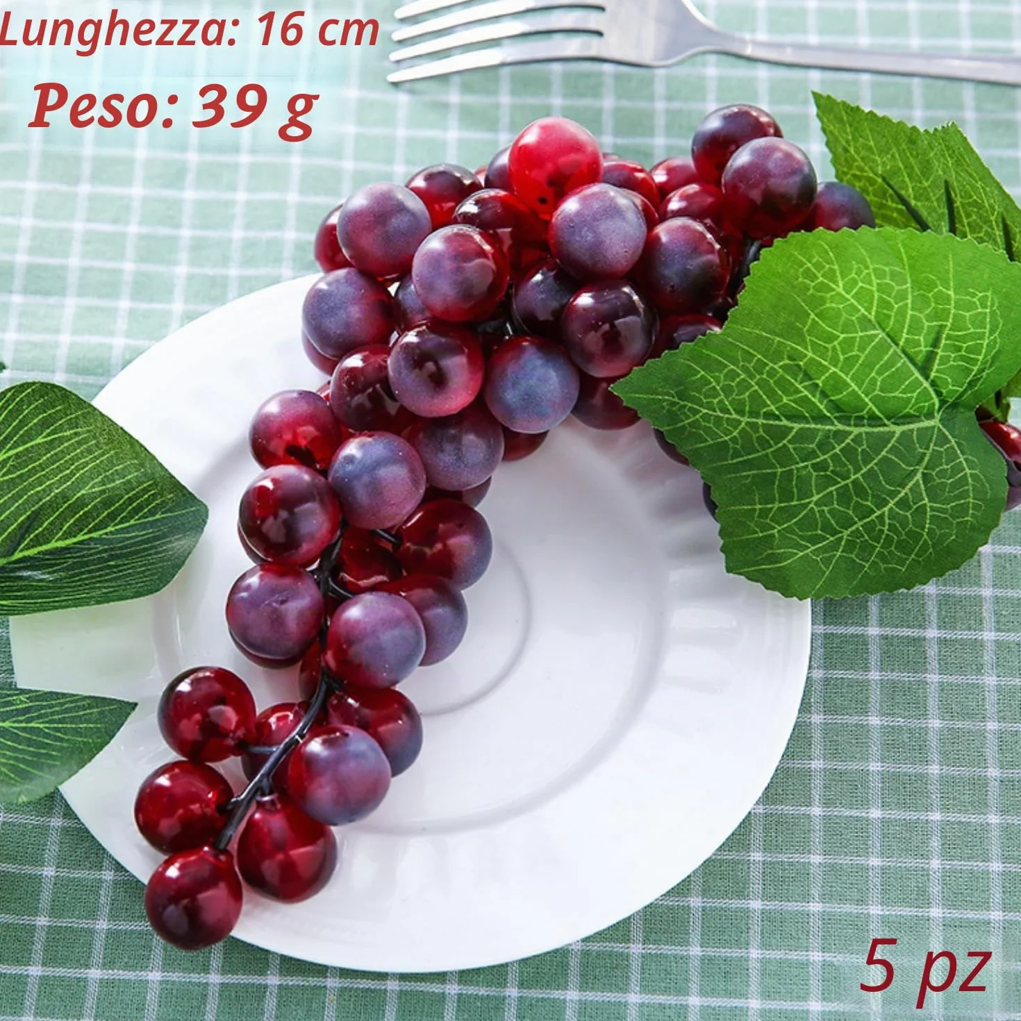 Uva Artificiale 5 Pezzi Tokaneit, Grappoli Decorativi in Gomma Smerigliata per Presentazione Frutta e Vino