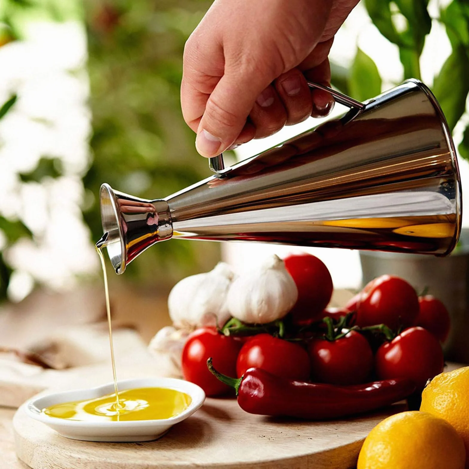 Bottiglia per olio a prova di perdite, in acciaio inox, senza perdite, per olio e aceto, per versare le olive