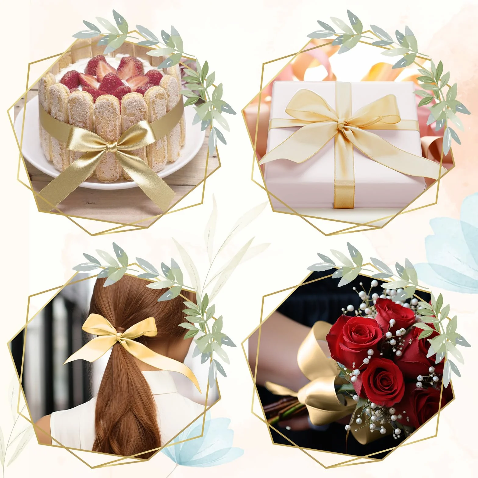 Nastro Raso d'oro 25mm x 22m Per Confezioni Regalo