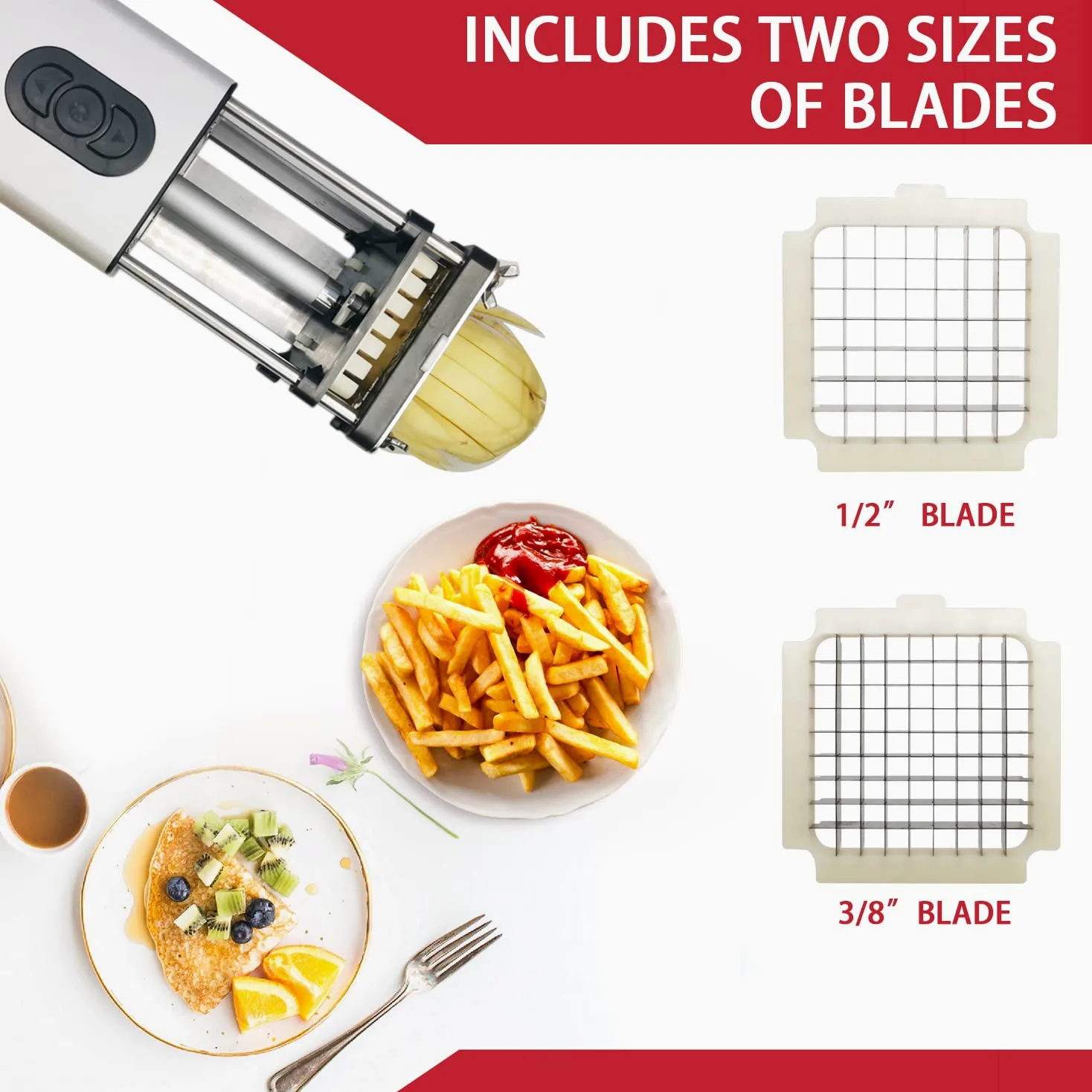 elettrica taglia patate, Taglia patate a bastoncino, Affetta patate in acciaio inox con, Con 1/2 e 3/8 pollici lame, Affetta patate, Perfetto per patate e carote, cetrioli, cipolle, mele