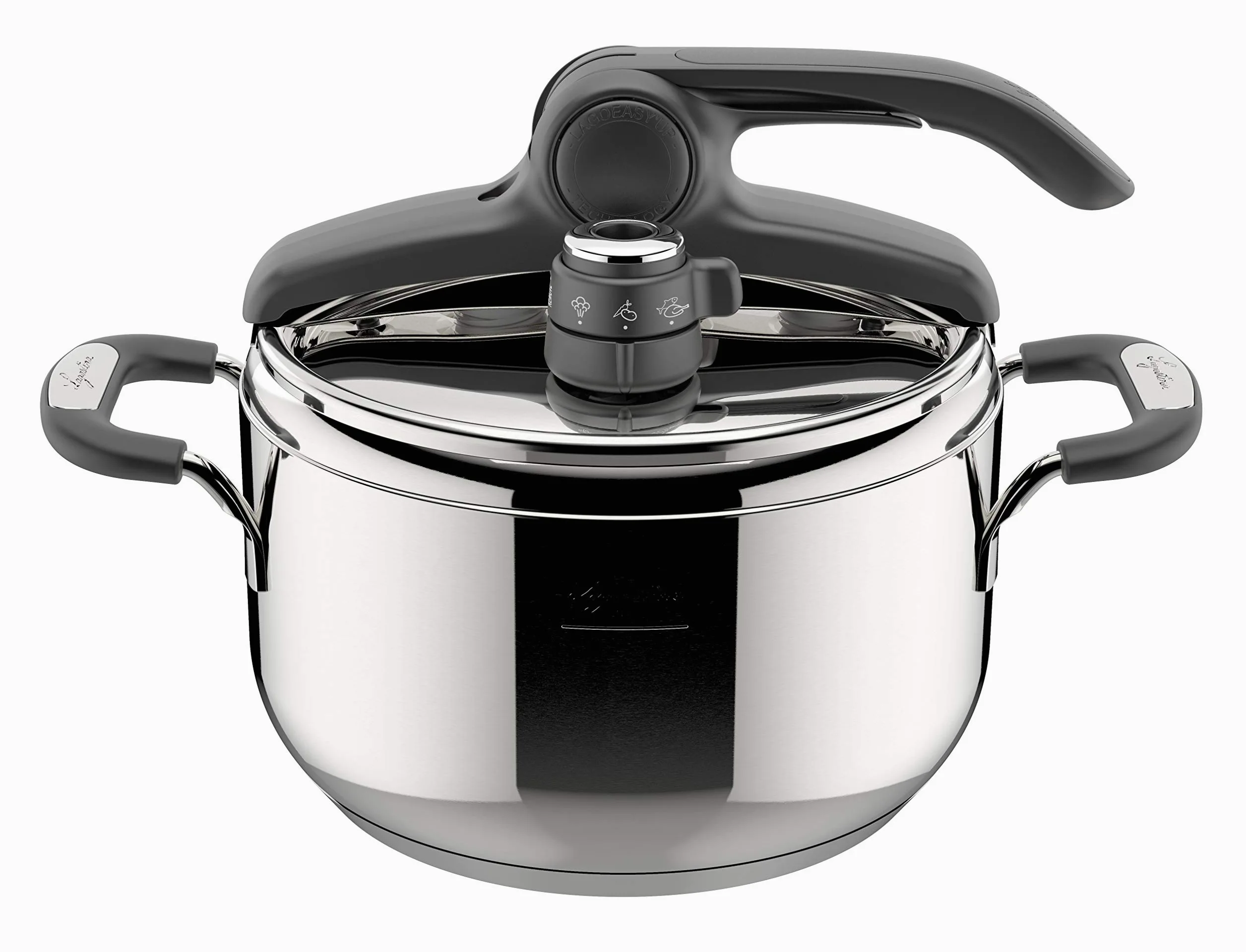 Lagostina Briosa LagoeasyUp Pentola a Pressione in Acciaio Inox 18/10 con Apertura Facile, Fondo Lagofusion e Valvola a Due Pressioni, Pentola a Pressione per Induzione e Gas, Capacità 5L