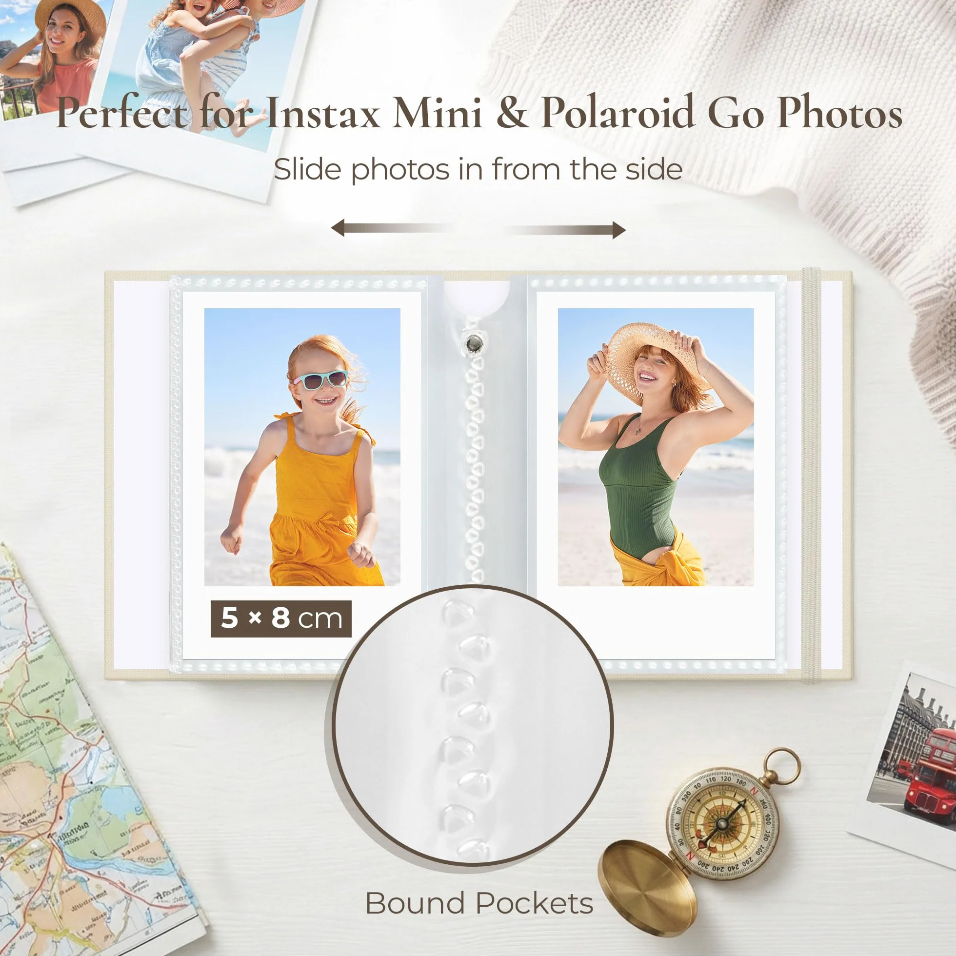 Vienrose Album Fotografico Polaroid Album per Foto Fujifilm Instax Mini Film, Compatibile Mini 12 11 9 & Polaroid Snap, 52 Tasche, Beige