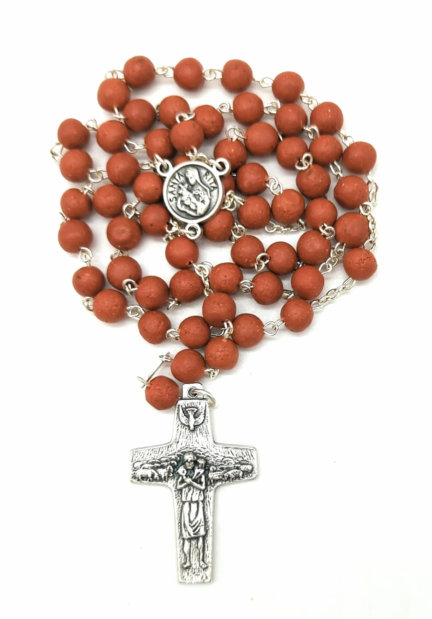 OVUNQUE PROTEGGIMI Rosario con Croce di Papa Francesco profumato alla Rosa. con Veri Petali di Rosa. con Scatola portarosario Santa Rita. Rose Petal Rosary.