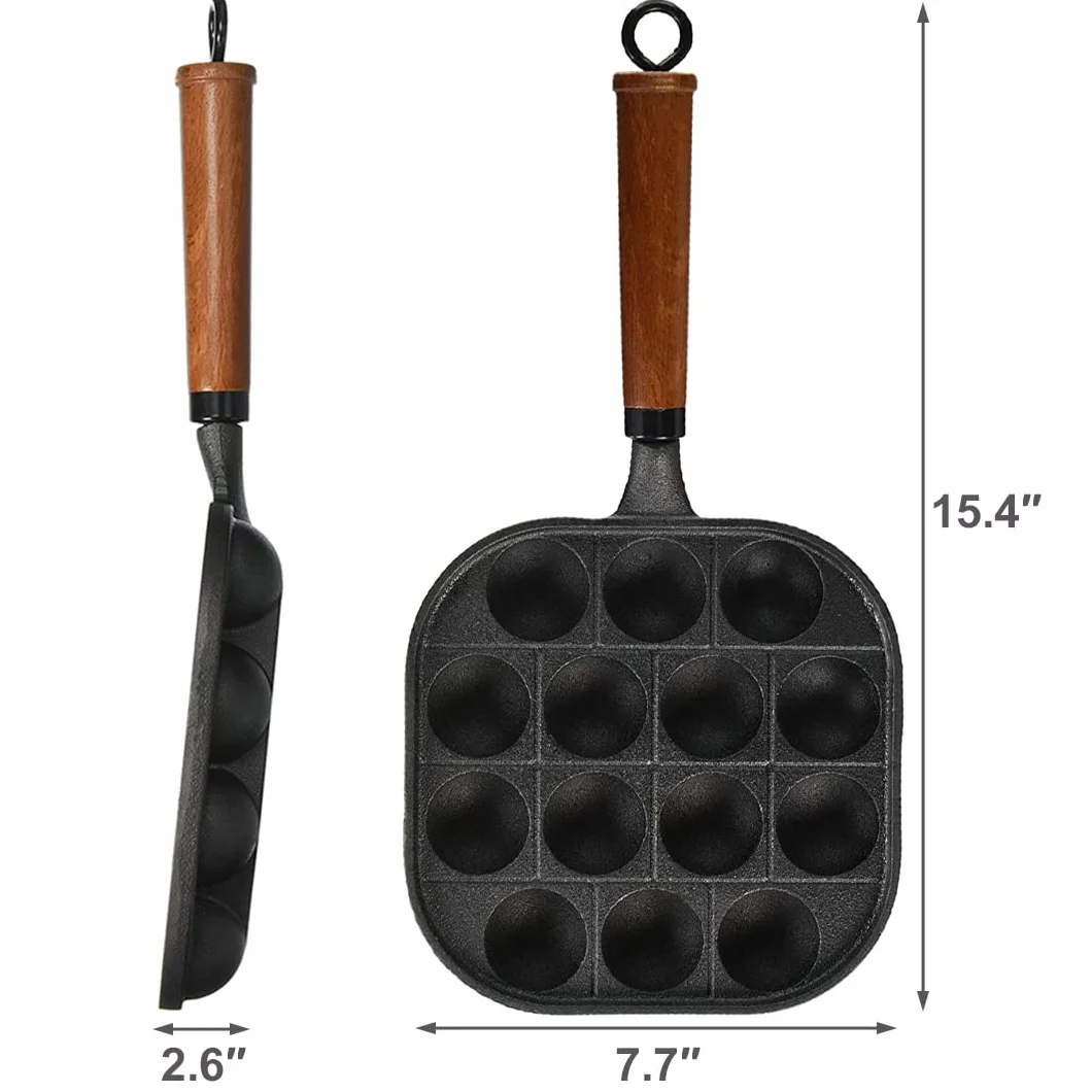 TIKUSAN Takoyaki Pan Ghisa 14 Stampi Manico in Legno