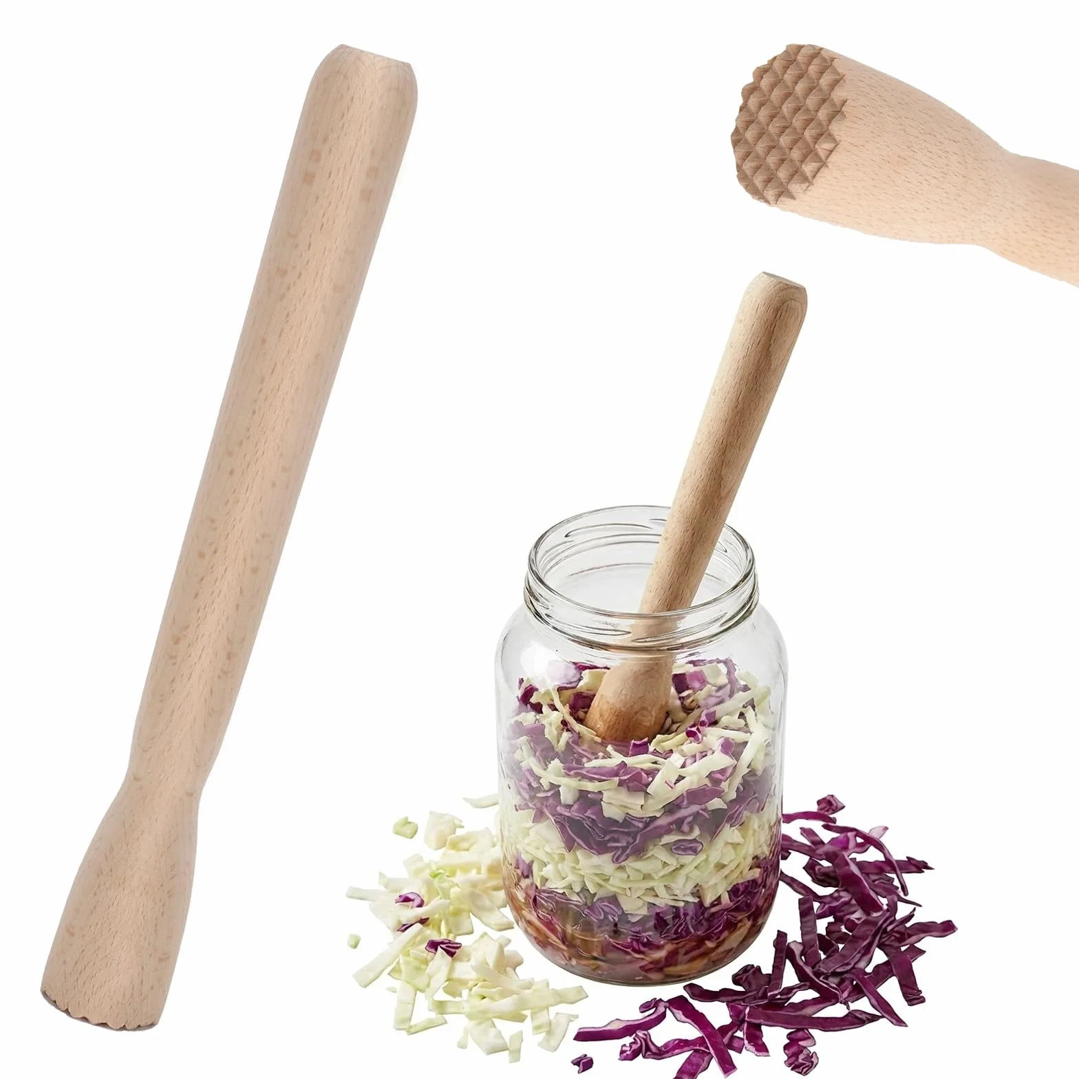 Pestello per Fermentazione, Pestellos Manuale in Legno, Pestello in Legno, Pestellos per Crauti, per la Fermentazione di Kimchi, Crauti E Prodotti Fermentati