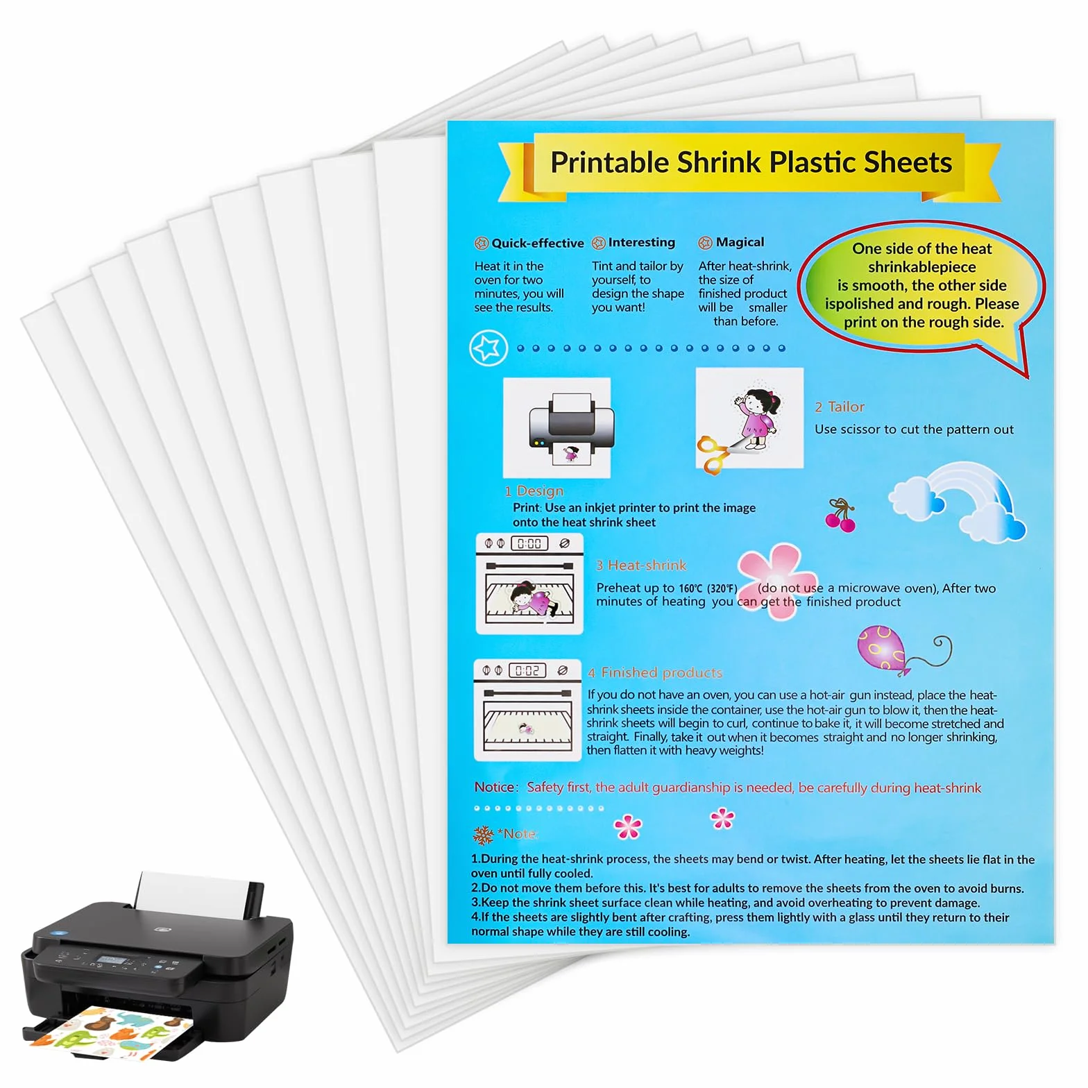 Pezzi Fogli in Plastica Termoretraibile Stampabile A4 Magica Shrink Plastic Kit per Fai-da-Te Artigianato