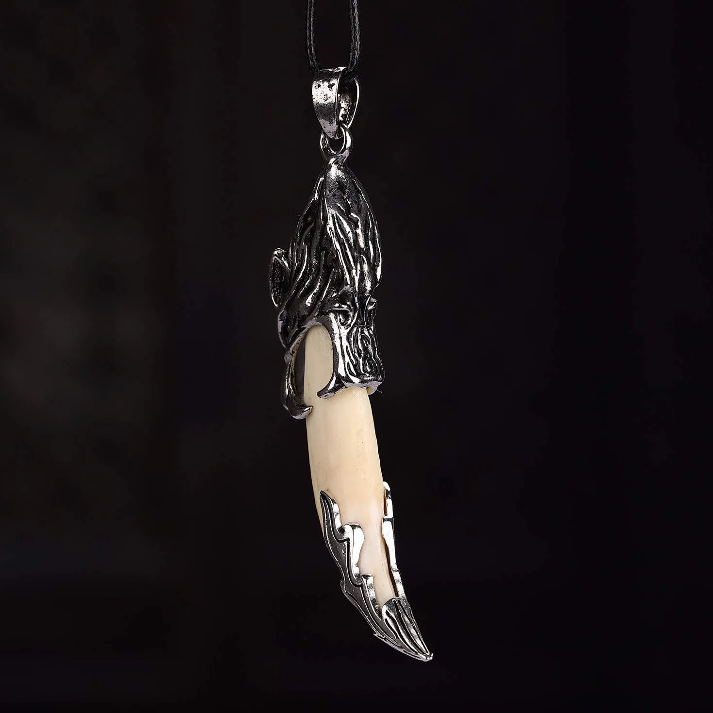 Collana uomo argento stile vintage ciondolo Dente di lupo 62 mm
