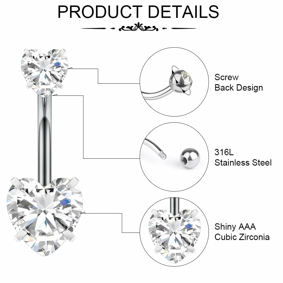 Aucuu Piercing Ombelico 14G Acciaio Chirurgico 1.6mm Sterile Banana Curved Barbell Cristallo Palla Gioielli Pancia Donne 12mm