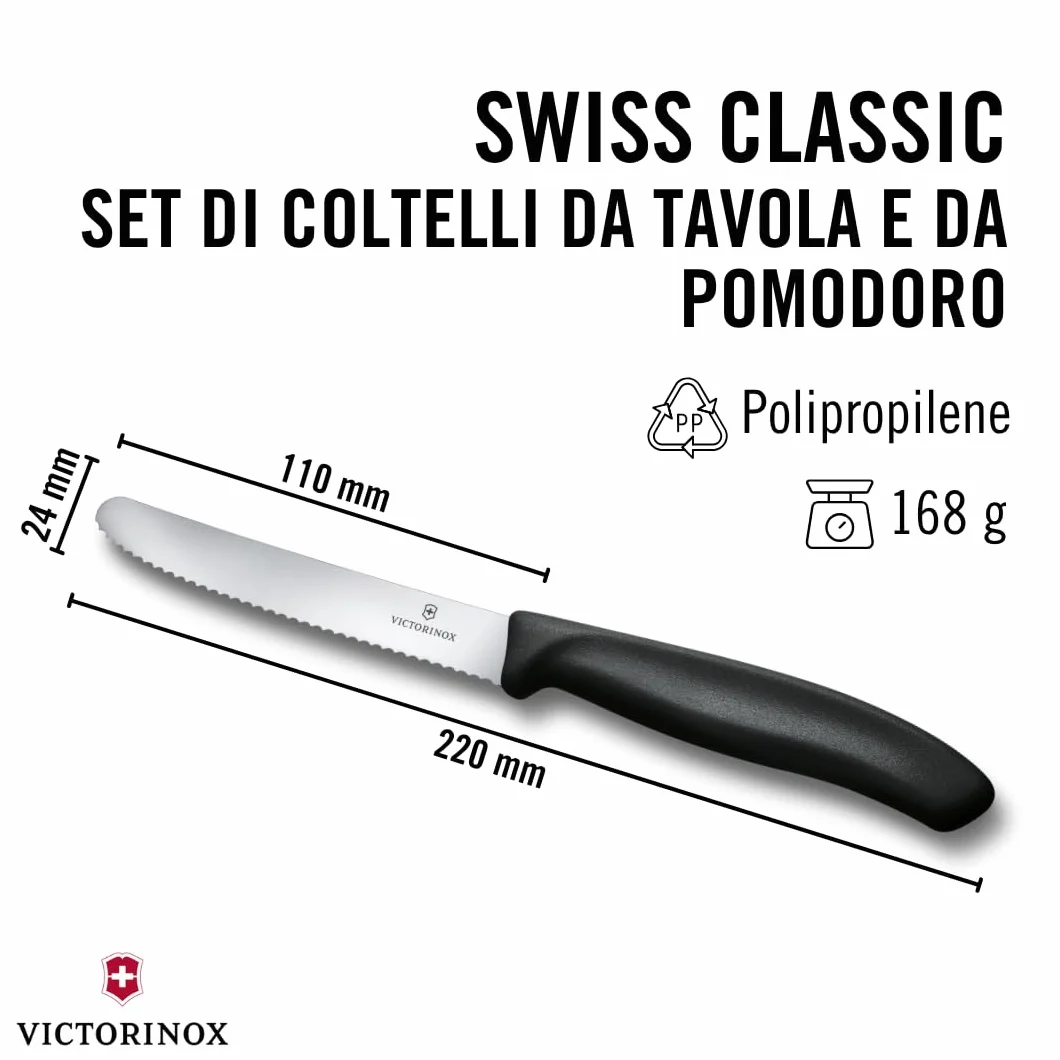 Victorinox Swiss Classic Coltello da colazione Coltello da pane 11 cm Acciaio inossidabile Set 6 Pezzi Nero