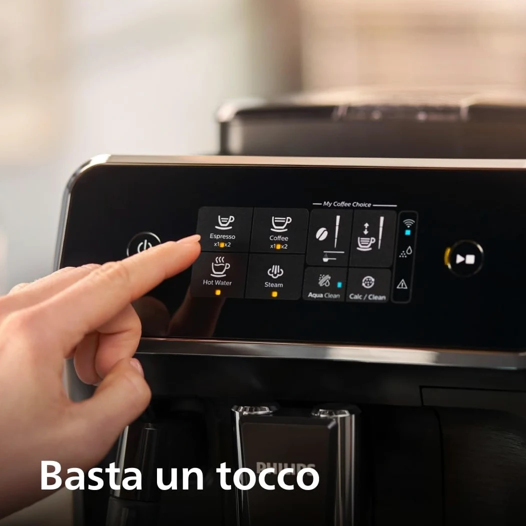 PHILIPS Serie 2200 Macchina da caffè Automatica - 2 bevande, Display Touch, Cappuccino con Montalatte Classico, Macinacaffè in Ceramica, Nero Opaco (EP2220/10)