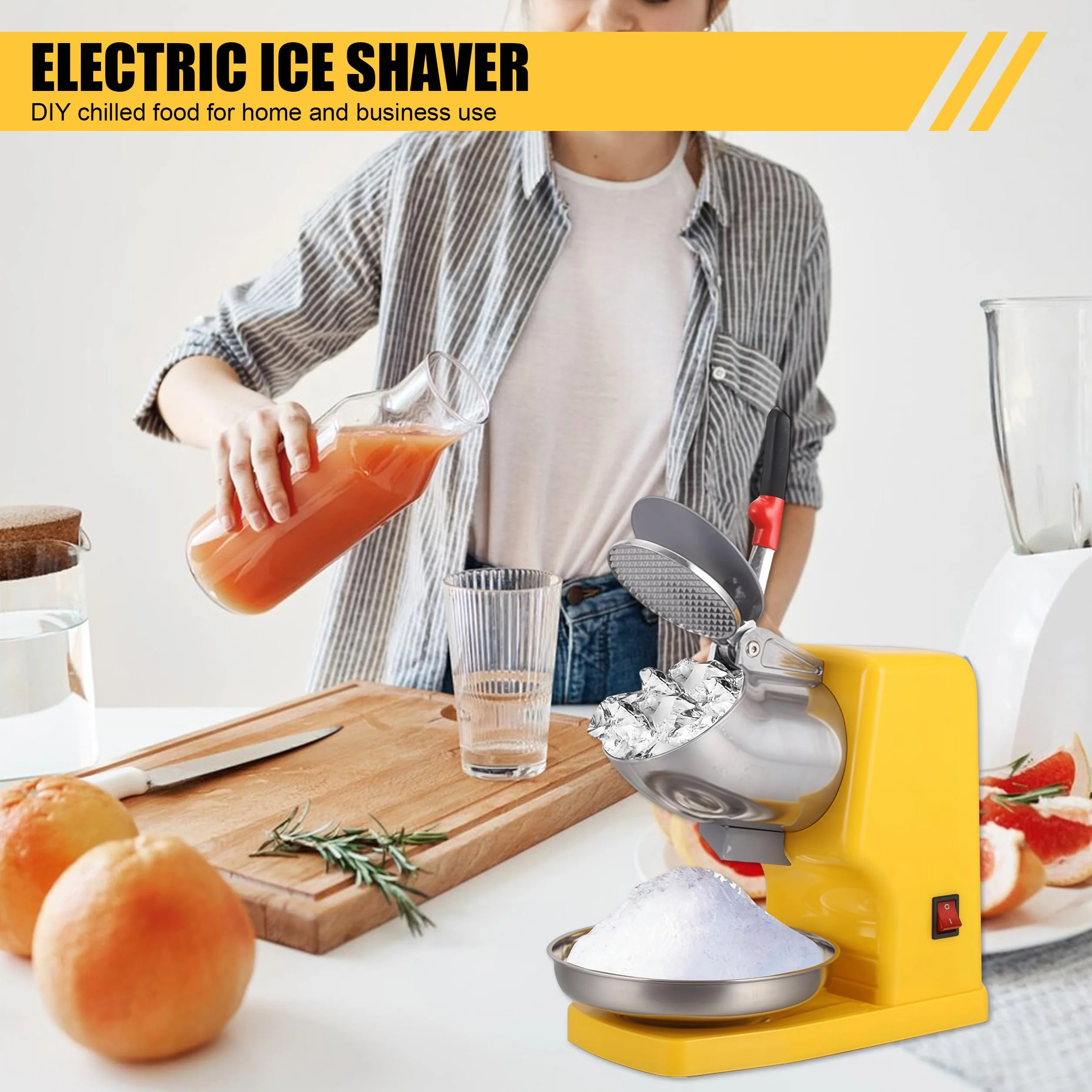 Tritaghiaccio Elettrico a 8 Lame 500 W 2200 giri/min Raspa per Ghiaccio 85 kg/h Crushed Ice Maker con Contenitore per Smoothie Bevande Fredde Tè al Latte e Miscelazione Bar