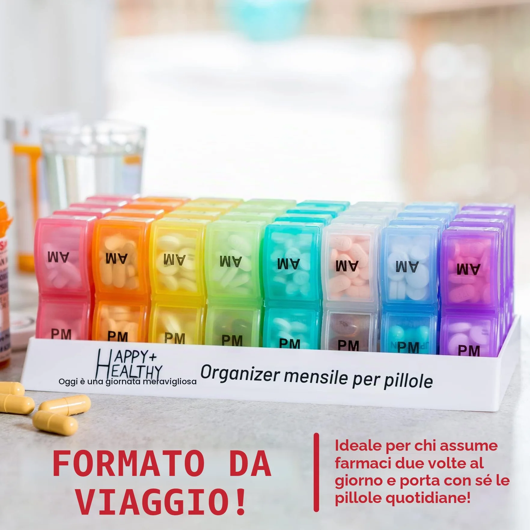 Organizer mensile per pillole 32 scomparti mattina e sera vitamine medicinali