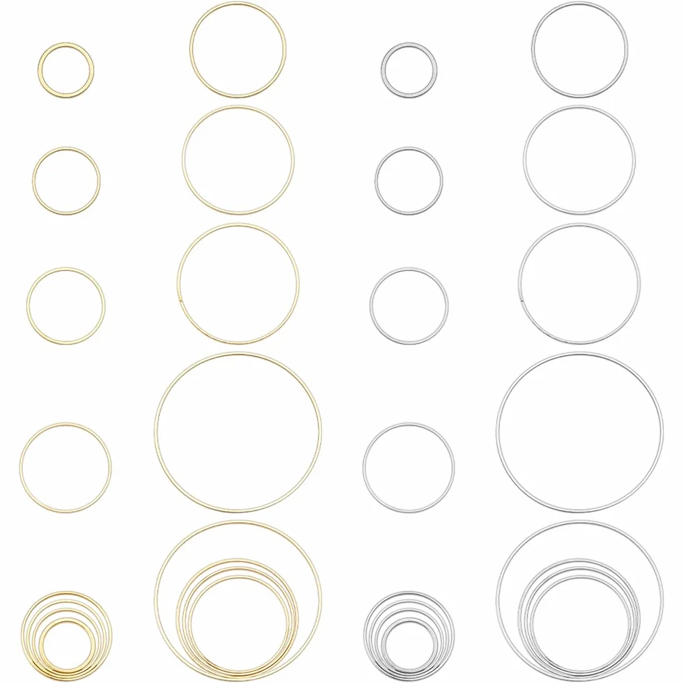 PH PandaHall 160pz Cornici per Orecchini Anelli di Collegamento Orecchini, 10/12/14/16/18/20/22/30mm Anelli per Ciondoli Oro Argento Pendenti a Cerchio per Gioielli Collana Fai Da Te