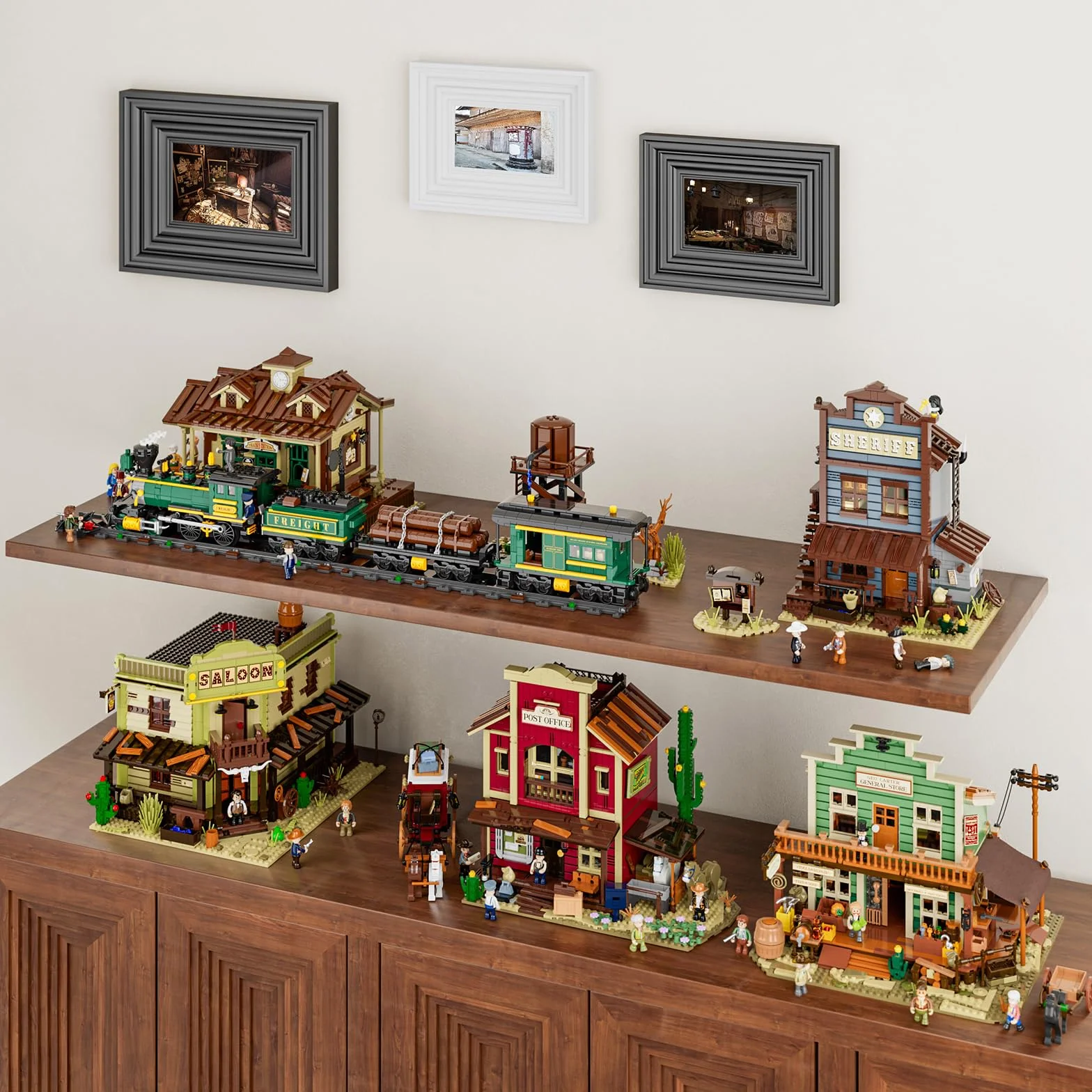 FUNWHOLE Ufficio Postale Western 1692 Pezzi Edificio Modulare Far West 6 Luci LED Modello Città Cowboy