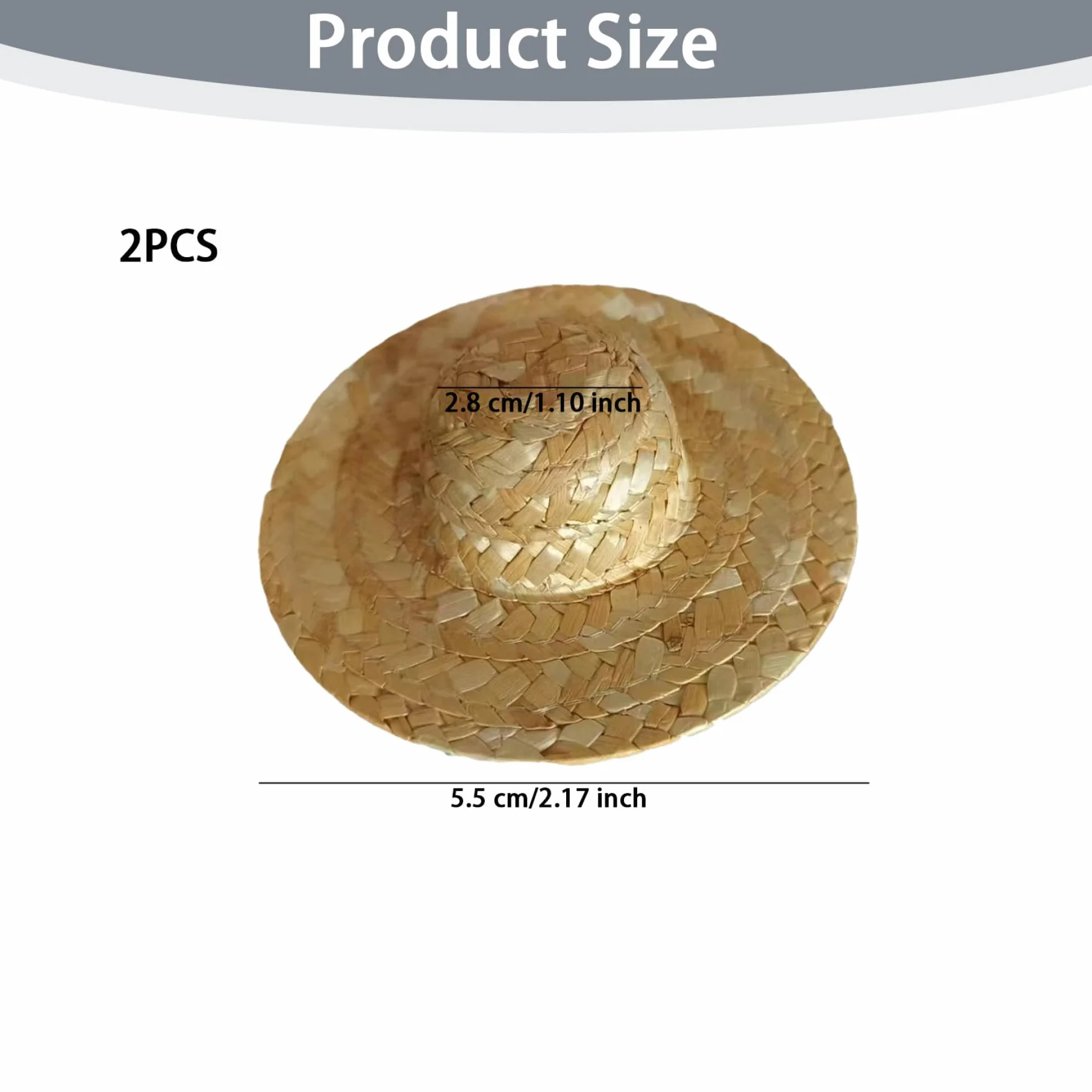 Mini Cappello di Paglia 2pcs 2x1 Pollici di Brim -Brim -Cappelli Intrecciati in Mini Cappelli da Mini di Paglia per Mestieri, Bottiglie di Vino, Decorazioni, Gioielli/Accessori per Bambole