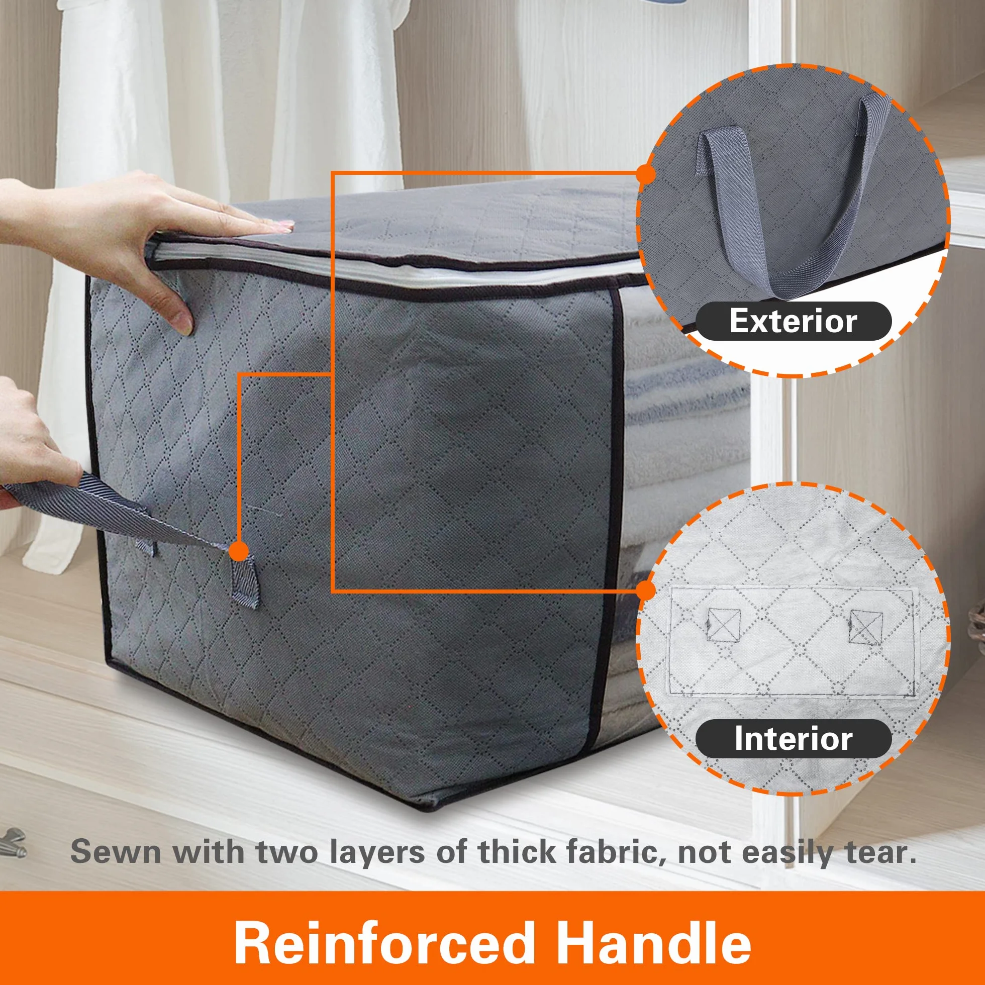 Grande Capacità Borsa di Immagazzinaggio, Tessuto Spesso Pieghevole Vestiti Sacchetto di Immagazzinaggio per Vestiti, Coperte, Maglioni, Borsa Organizzatore con Manico Rinforzato, 5 Pezzi
