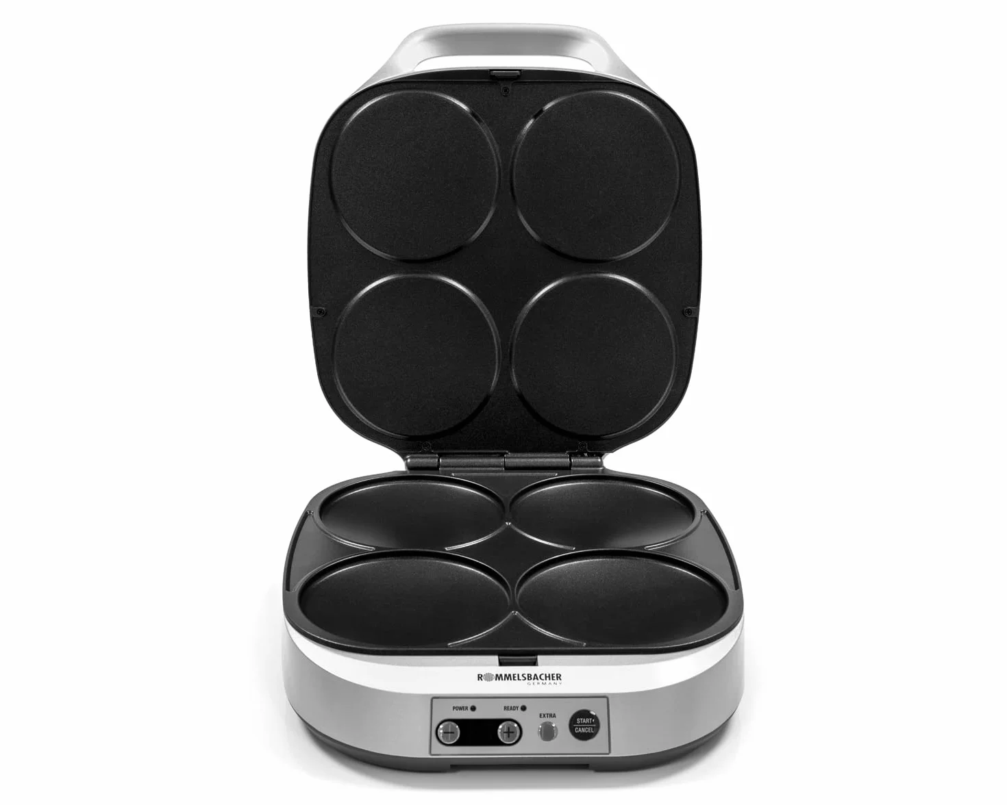 ROMMELSBACHER Pancake Maker PC 1800, 1800W, 4 piastre 13,5 cm, antiaderente, timer 15 min, spegnimento automatico, argento