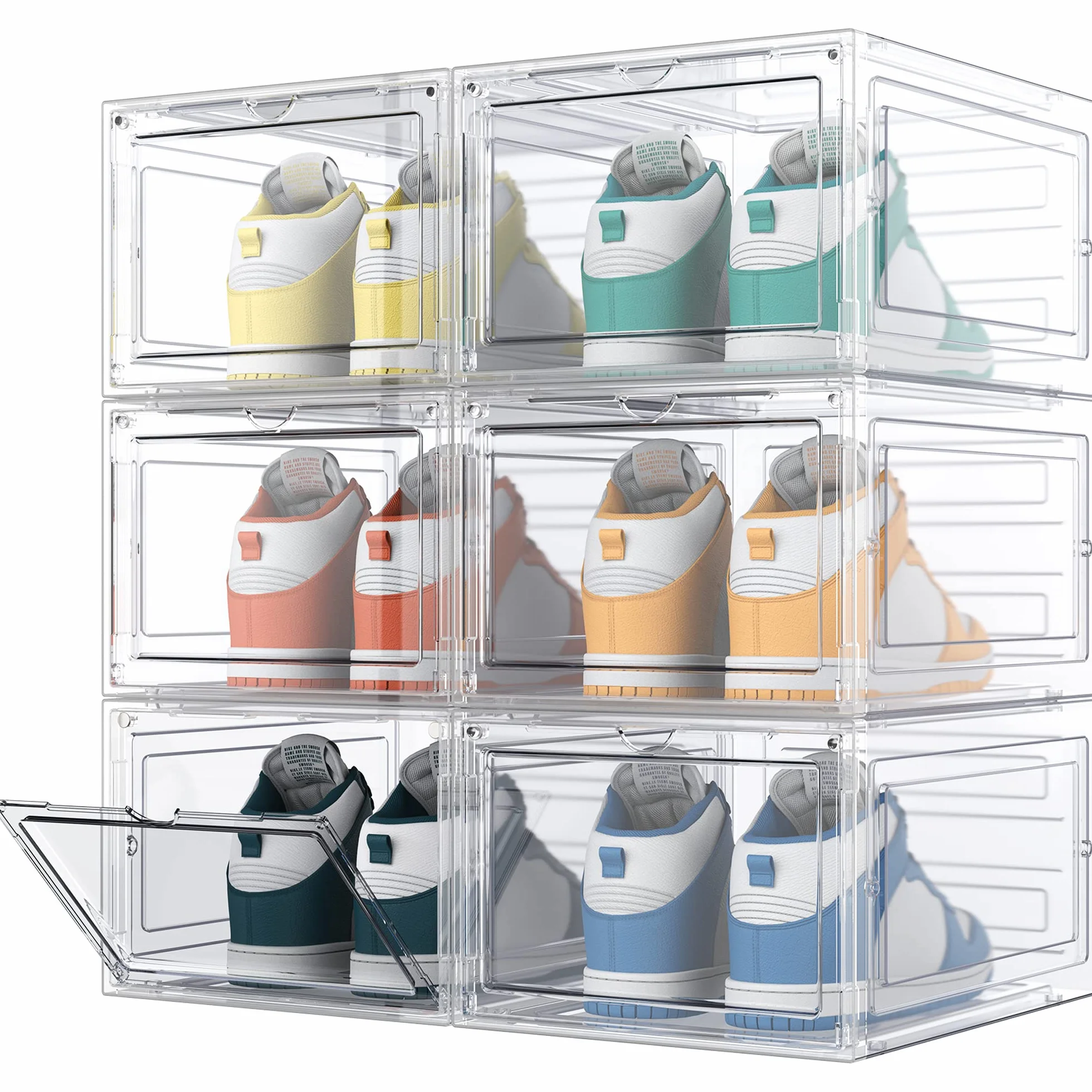 HOMIDEC 6 pcs Scatole per Scarpe in Plastica Trasparenti Impilabili con Coperchi 35x25x18.7cm