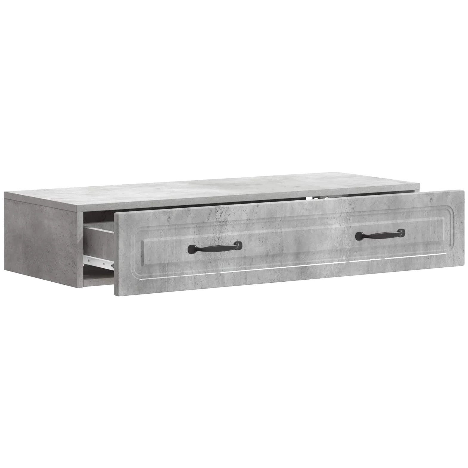 Tavolino da parete grigio cemento, 87,5 x 34,5 x 17 cm, in legno con cassetto e scomparto chiudibile, organizer per ufficio, soggiorno, corridoio, garage