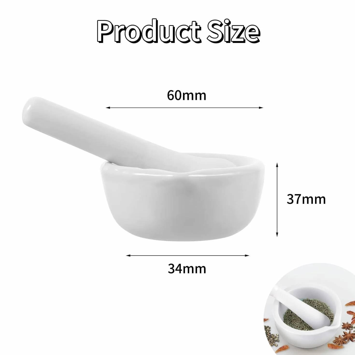 Set di mortaio e pestello, piccolo set di mortaio e pestello in porcellana, ciotola in ceramica per medicinali, mortaio per pesto, adatto per casa e laboratorio ((60mm))