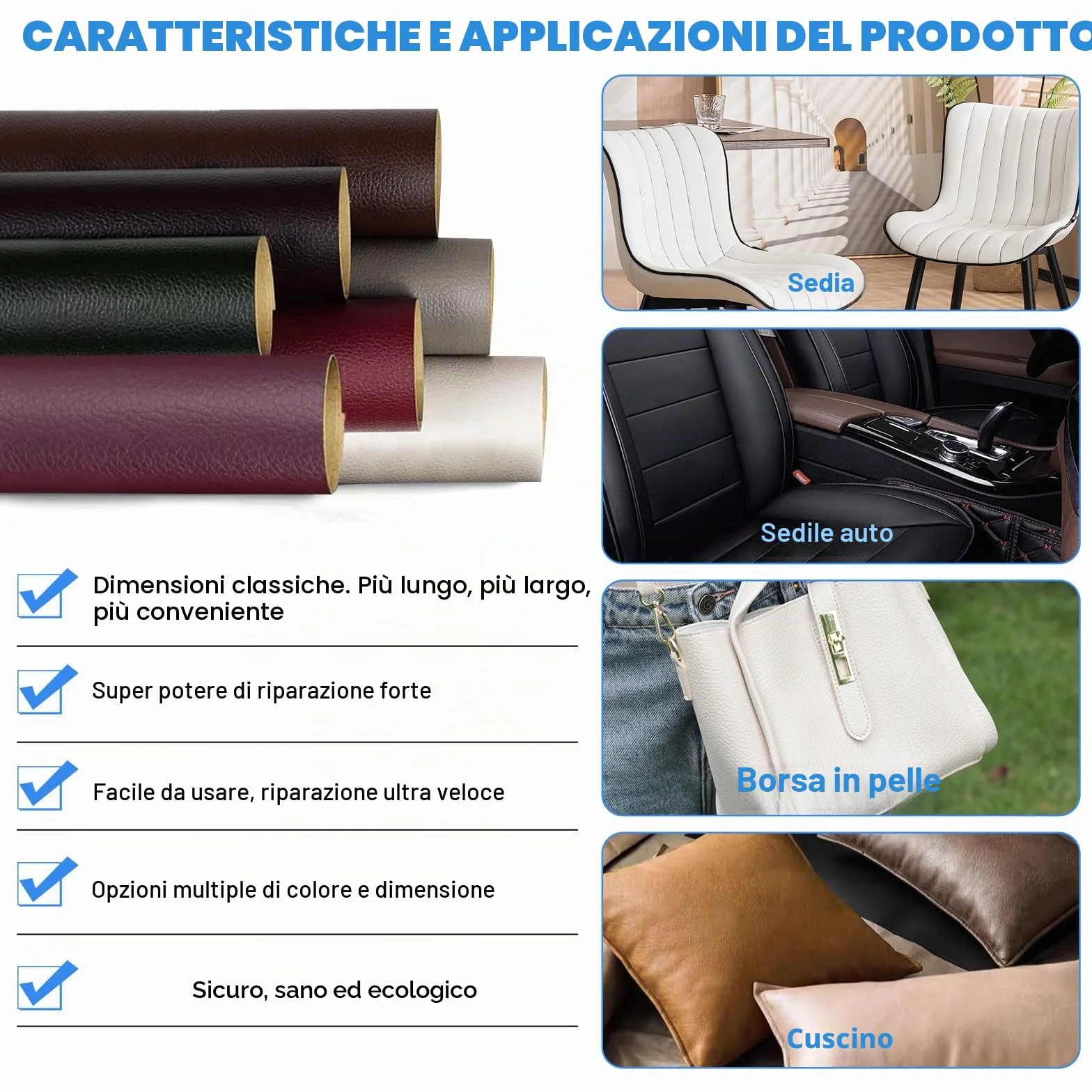 Kit Riparazione Pelle Adesiva 20 x 200 cm Similpelle Finta Pelle per Divani Auto Nero