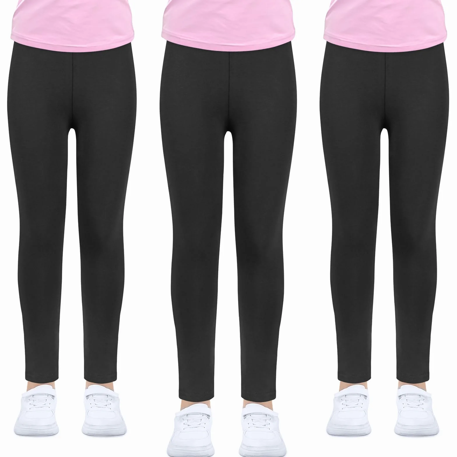 Confezione da 3 Leggings da Ragazza, Colore Nero Bianco a Vita Alta, per Bambini Sportivi Lunghi Morbidi Elastici opachi per Danza Yoga Uso Quotidiano