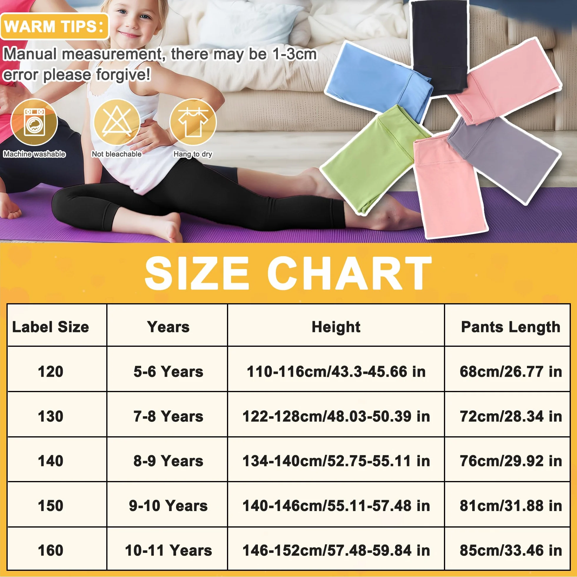 Leggings Bambina Ragazze Elasticizzati Pantaloni Larghi Yoga Legging Sport Vita Alta Pants Multicolore Casual Scuola Primavera Autunno Jogging Abbigliamento per Adolescenti 5-11 Anni