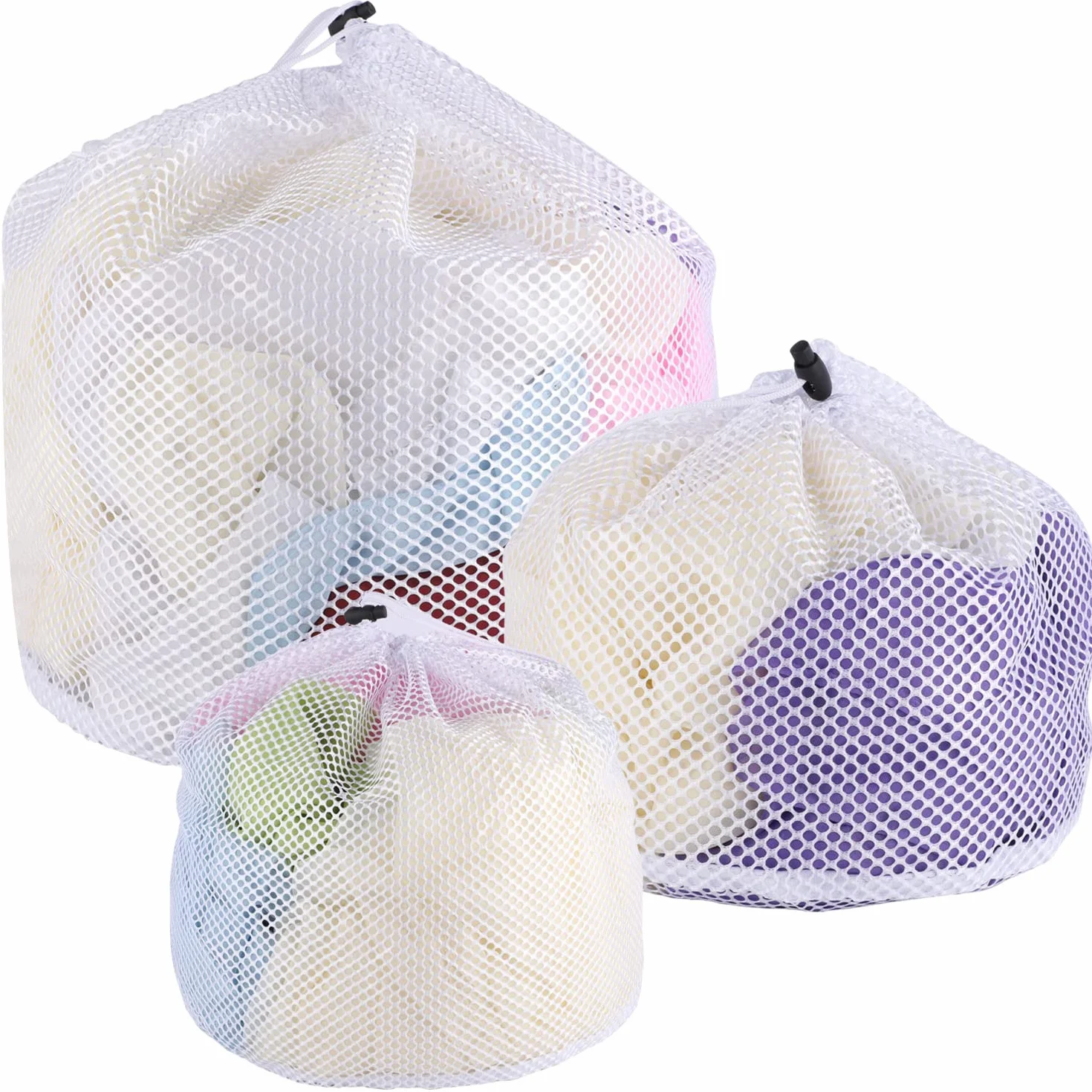 3 Pezzi Sacchetto Lavatrice, 3 Misure Sacchetti Lavatrice Riutilizzabile Biancheria Retina per Lavatrice con Coulisse, Rete Salvabucato per Camicetta Reggiseno Calzini