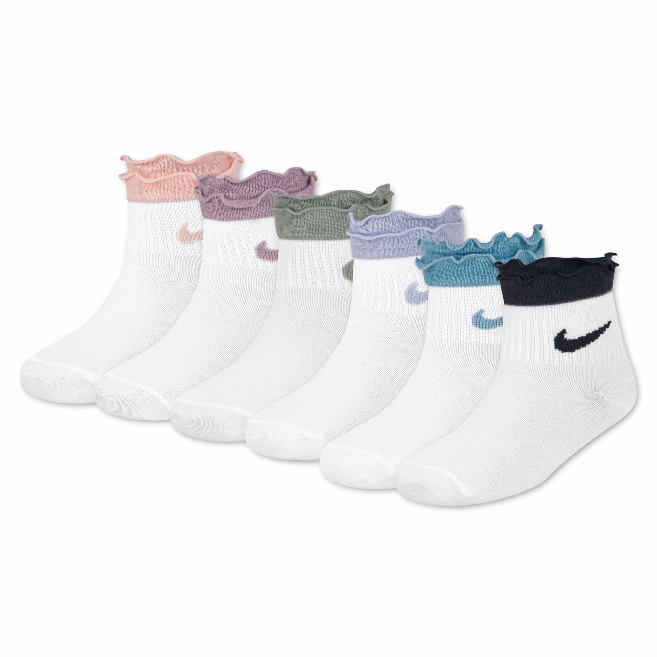 NIKE Girls 6pk Ruffle Ankle Socks