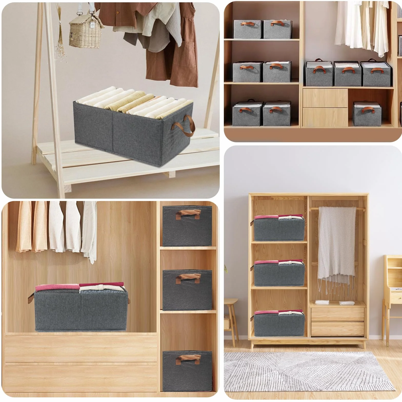 Set di 4 cestini portaoggetti pieghevoli, in tessuto, con manici, per scaffali, giocattoli e vestiti, 47 x 28 x 20 cm