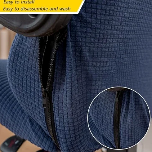 Coprisedia elasticizzato da gaming, rimovibile, per sedie da ufficio e computer, stile corsa, blu navy, con braccioli e fondo elastico, misura universale