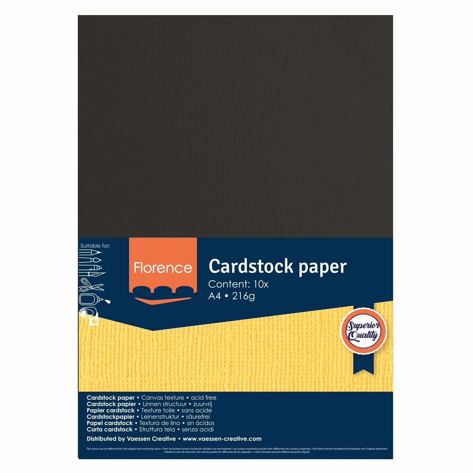 Cartoncino Florence Testurizzata Nero A4 216 gsm 10 Fogli Carta Colorata per Scrapbooking