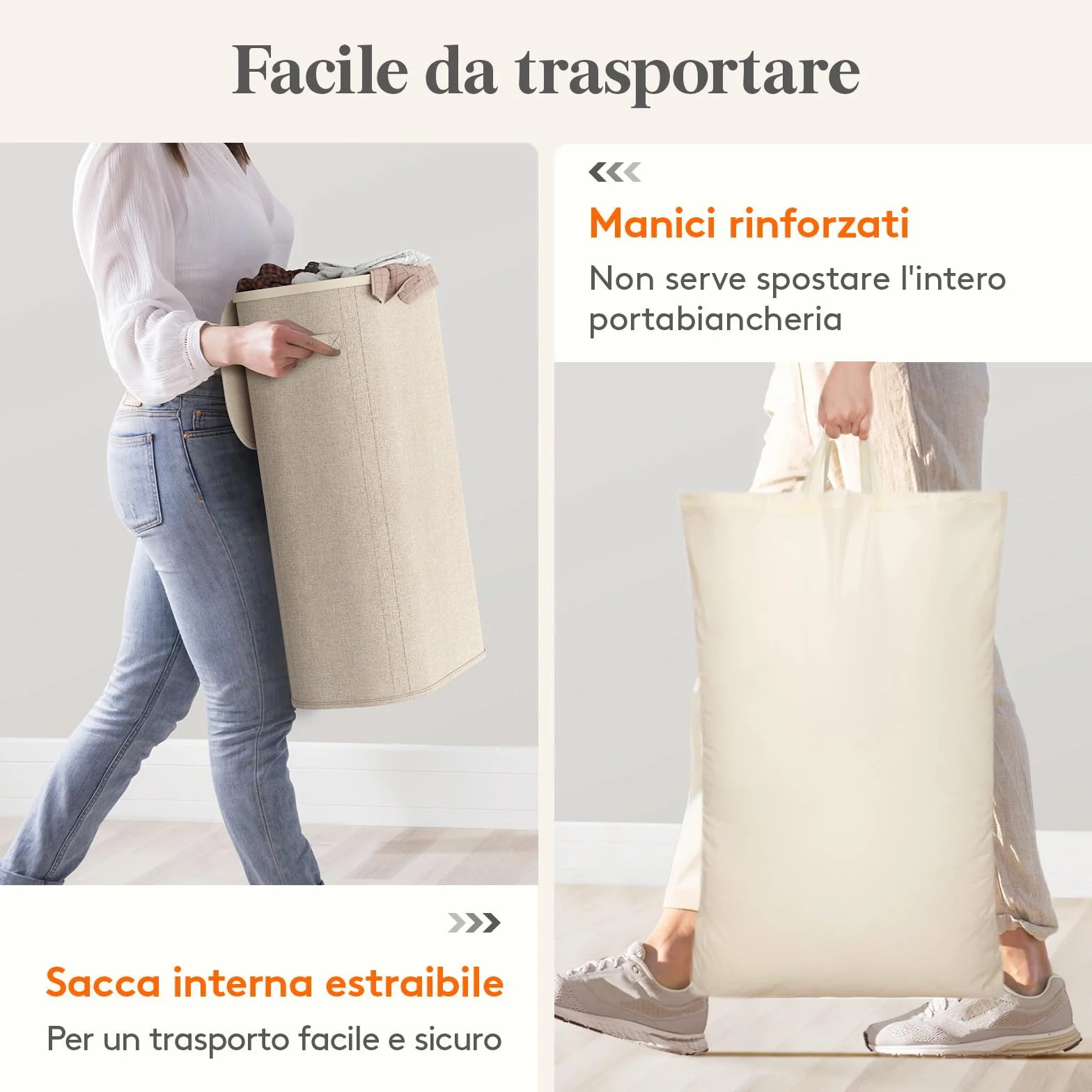 Lifewit Cesto Portabiancheria, Cesta Panni Sporchi con coperchio, Laundry Basket con Plastica Manici, Porta Biancheria Sporca per Bagno, Lavanderia, Camera da Letto, 65 L, Beige